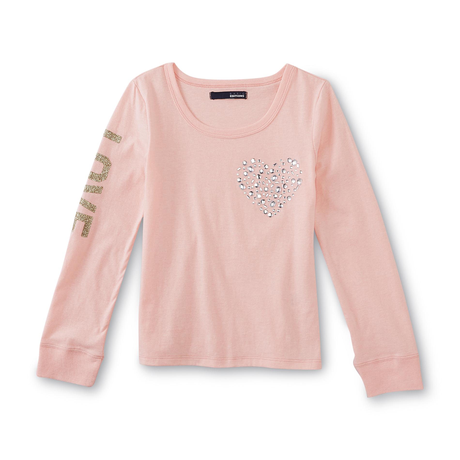 Basic Editions Girl's Long-Sleeve Graphic T-Shirt - Heart & Love