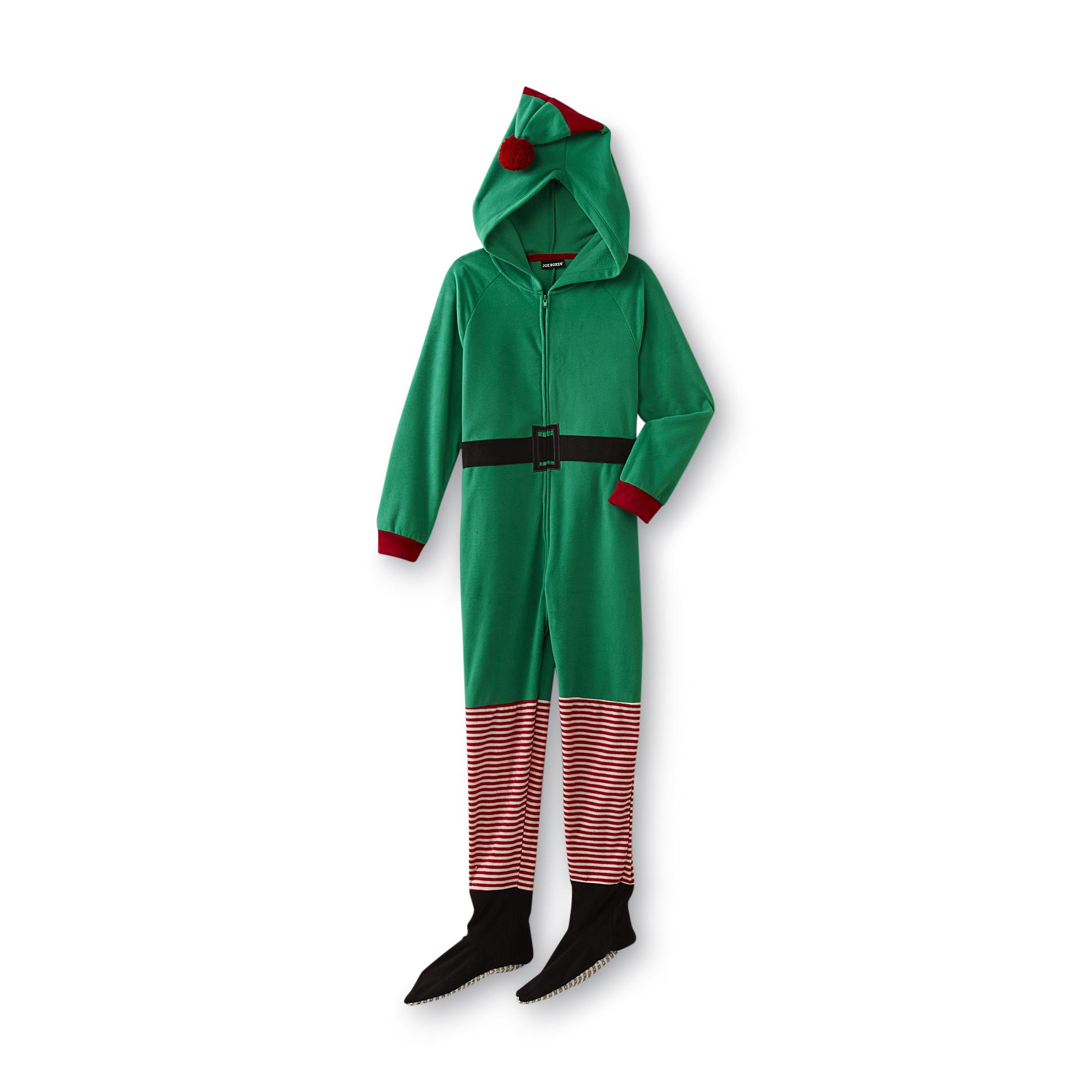 Joe Boxer Girl's Christmas Fleece Hooded Sleeper Pajamas - Elf