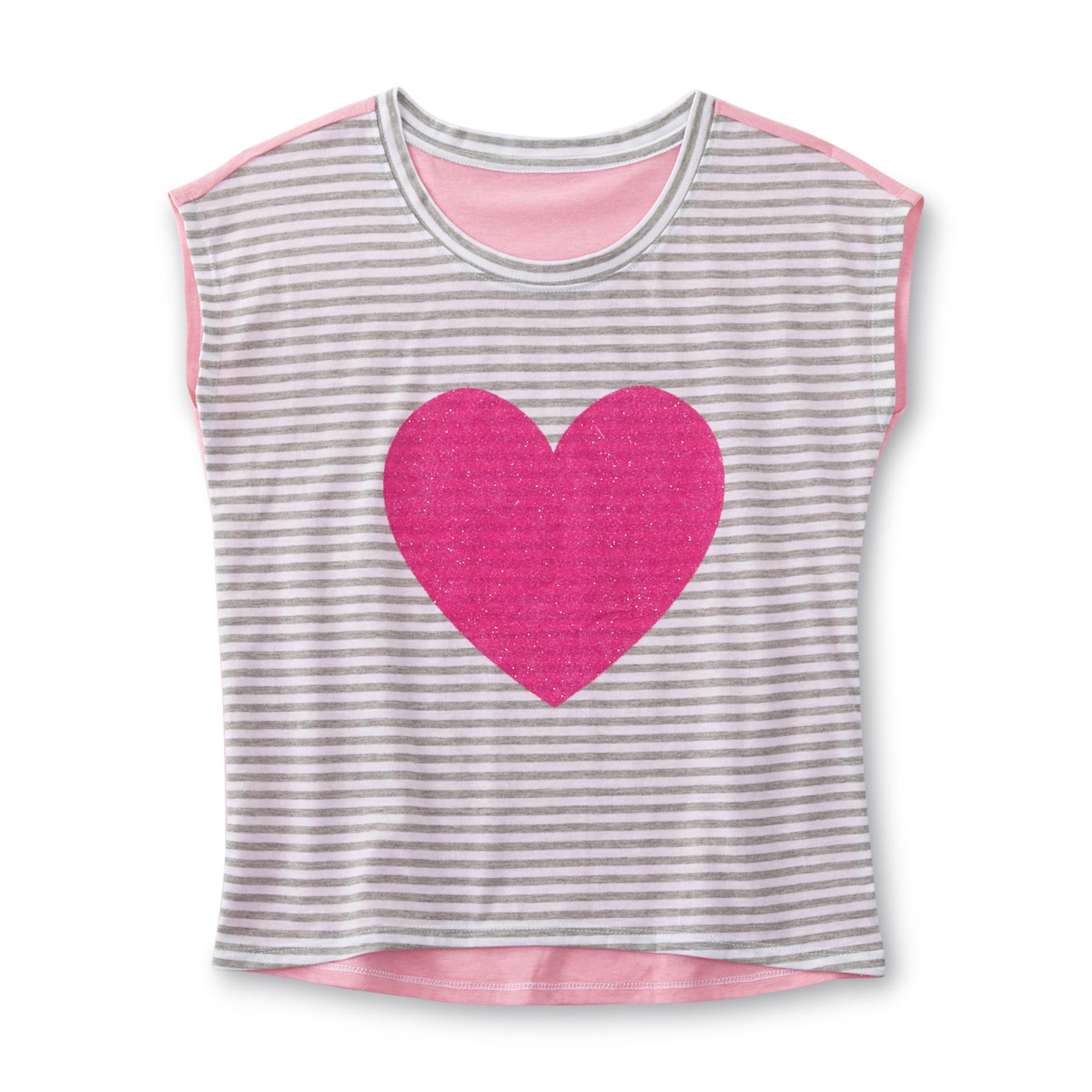 Girl's Graphic T-Shirt - Heart & Striped