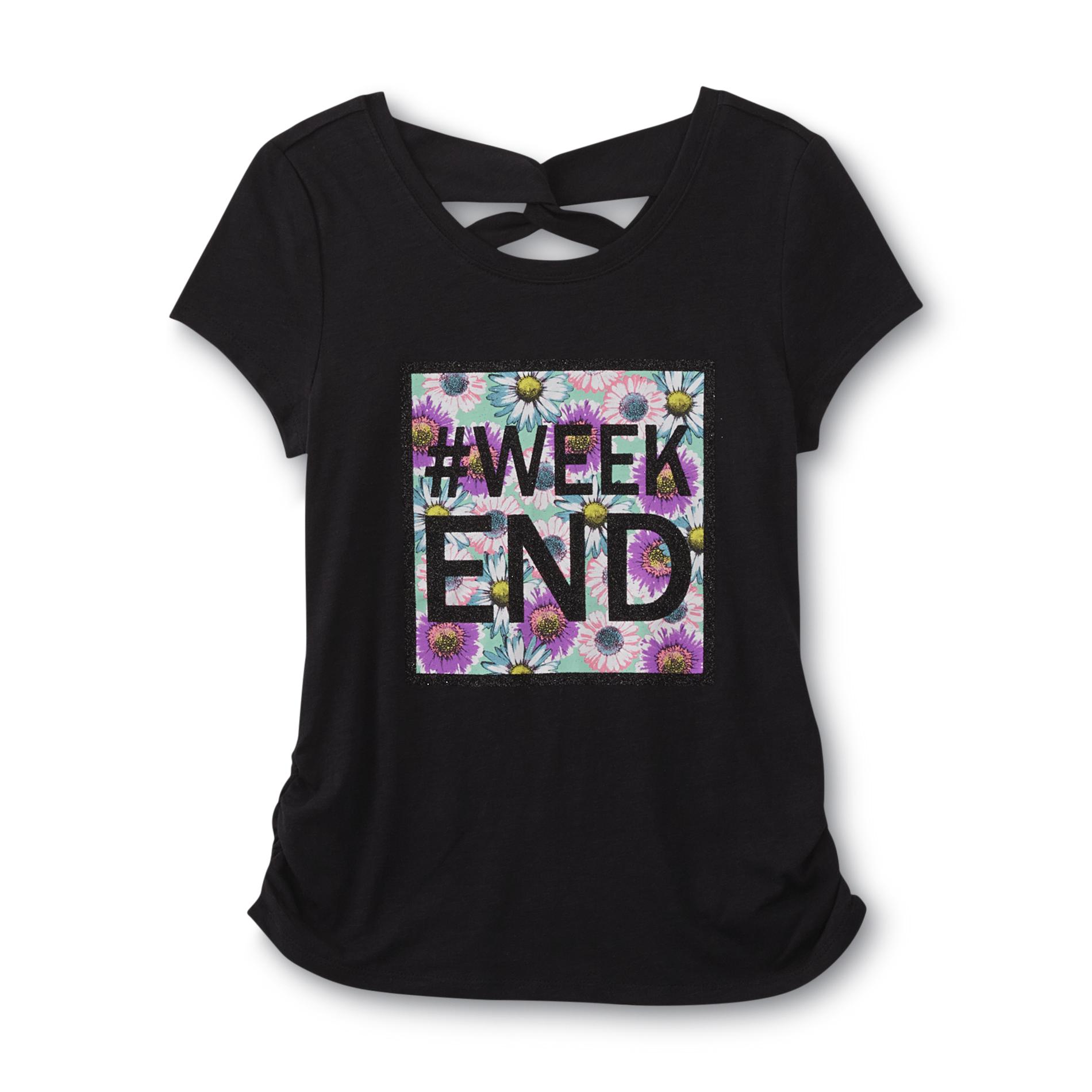 Girl's Twist-Back Graphic T-Shirt - #Weekend