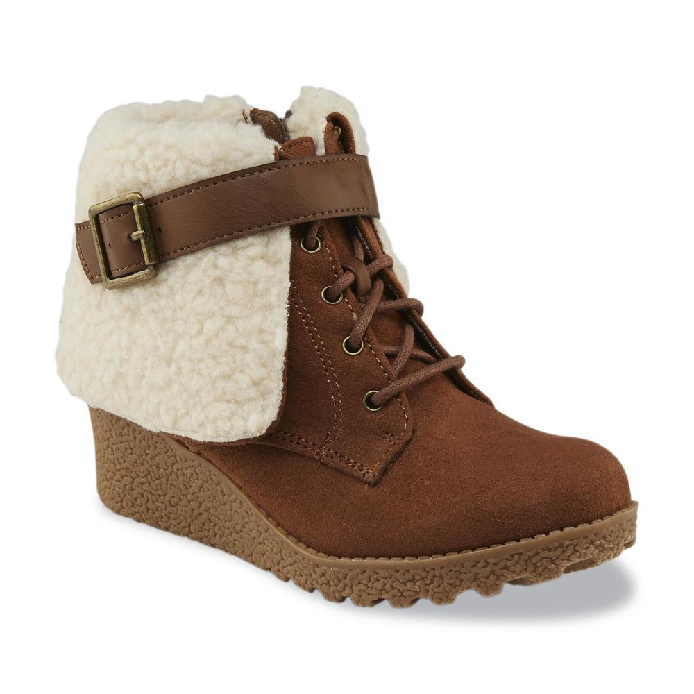 Mia Girl's Heidi Brown Wedge Ankle Bootie