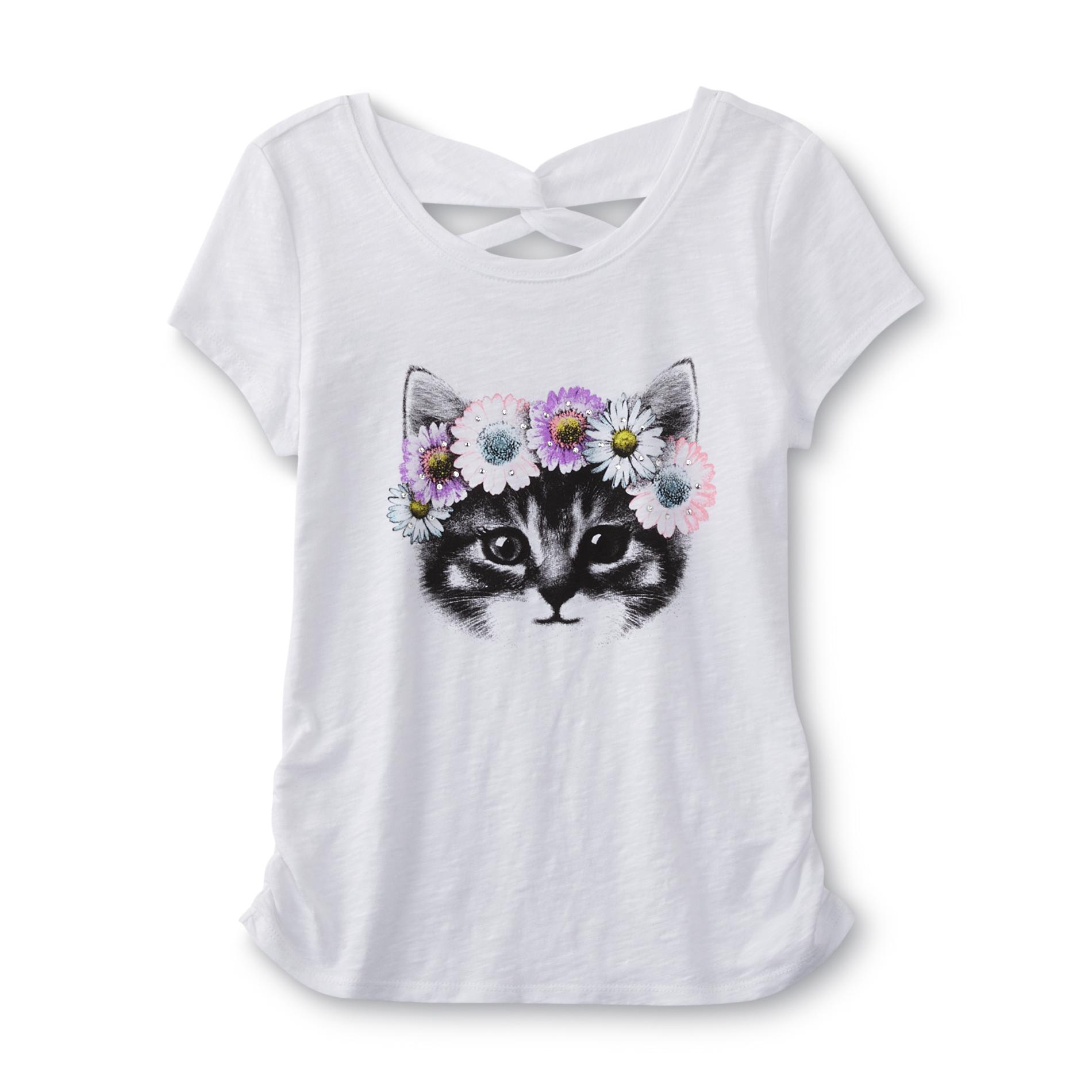 Girl's Twist-Back Graphic T-Shirt - Cat