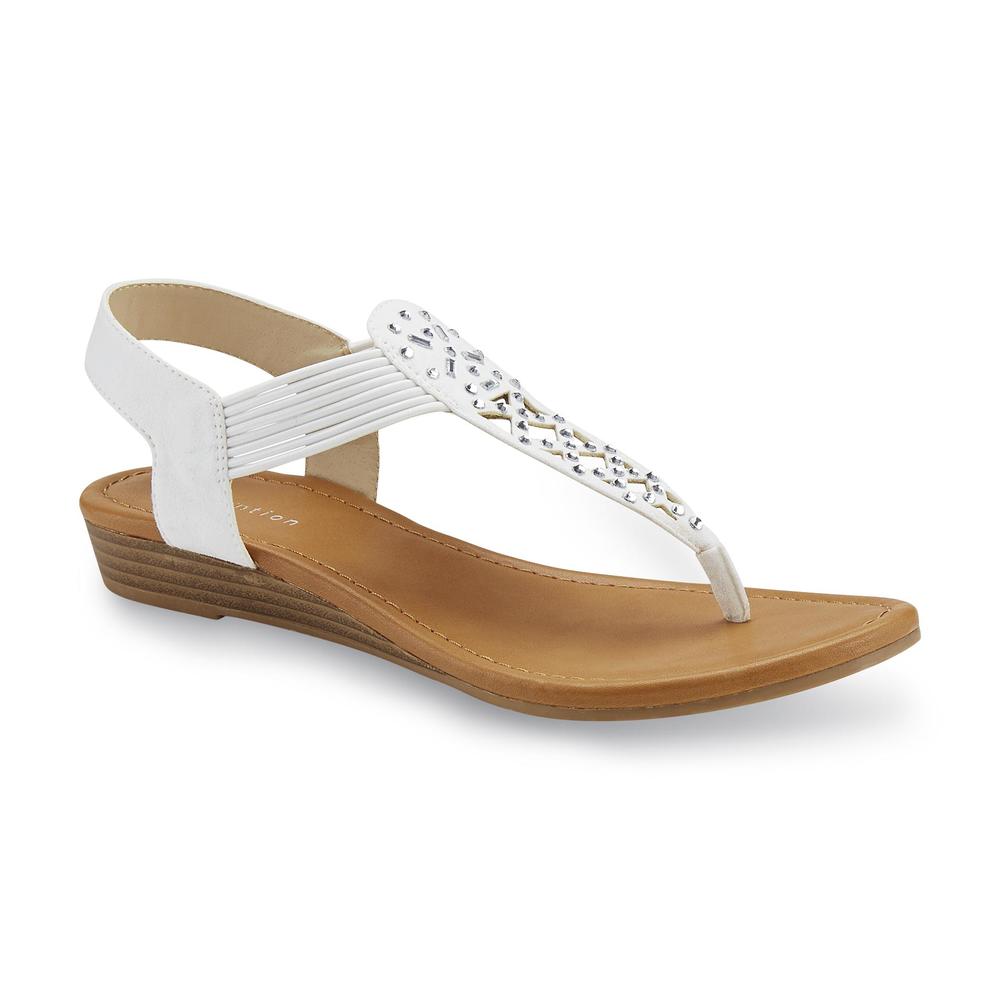 Attention Women's Elliana White Embellished Wedge Sandal