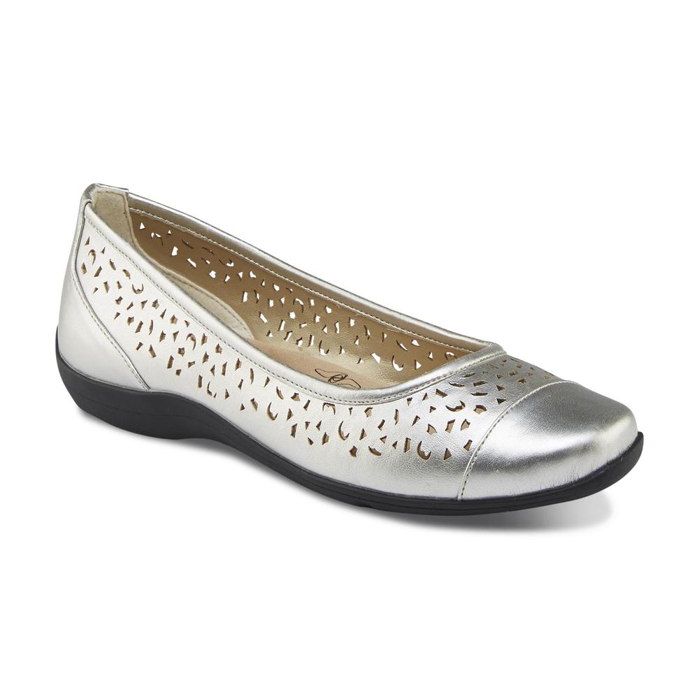 Soft Style by Hush Puppies Women's Hadie Silver Ballet Flat - Wide Width Available