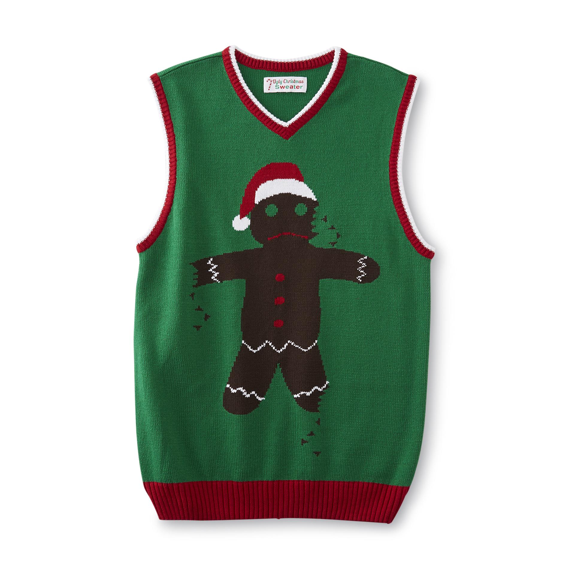 Men's Ugly Christmas Sweater Vest - Gingerbread Man