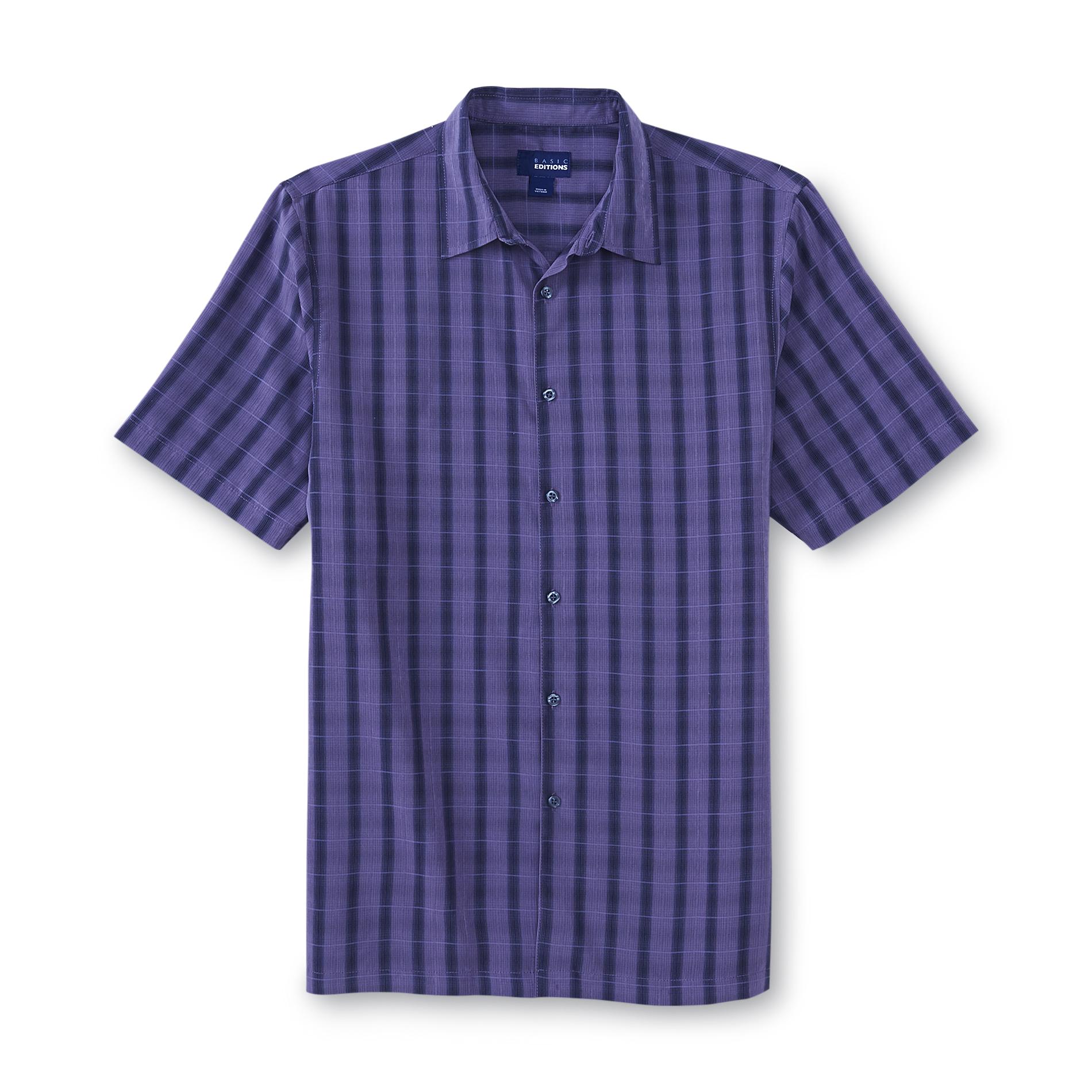 Basic Editions Men's Big & Tall Short-Sleeve Microfiber Shirt - Plaid