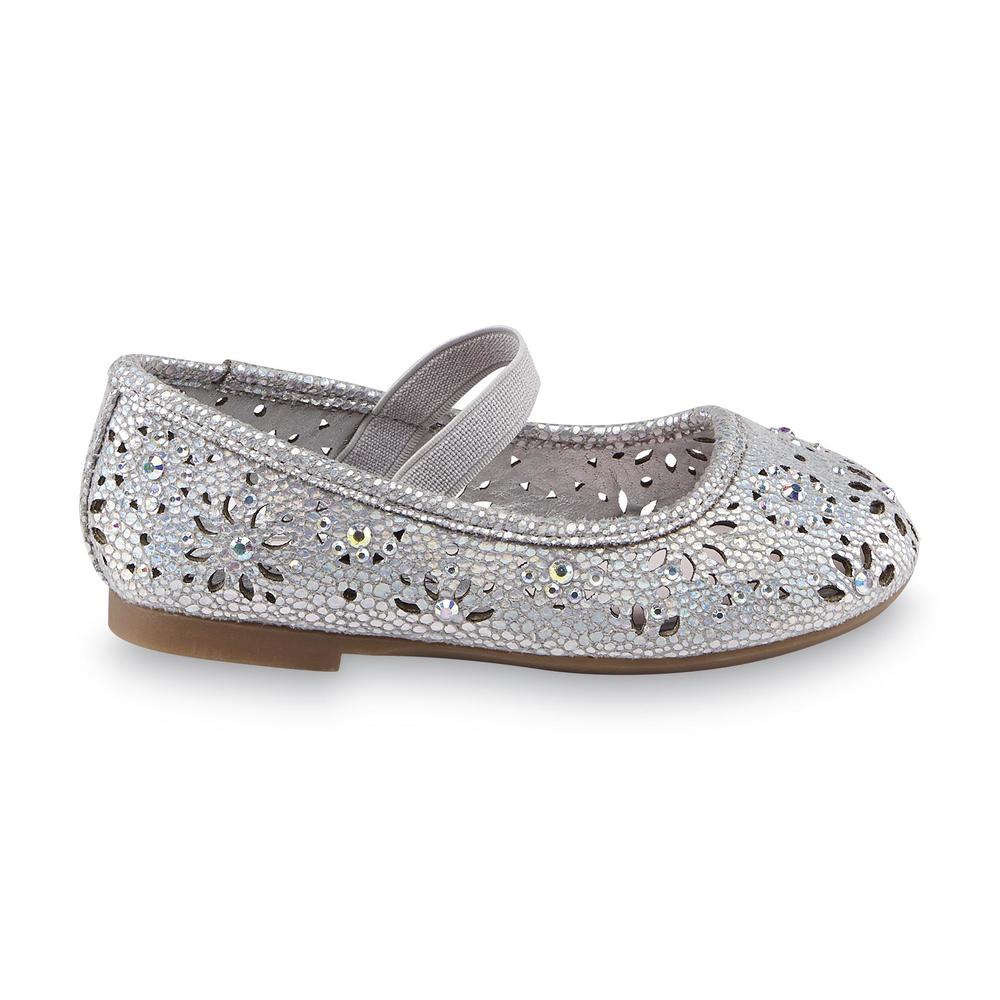 WonderKids Toddler Girl's Cara Silver Floral Cutout Mary Jane Shoe