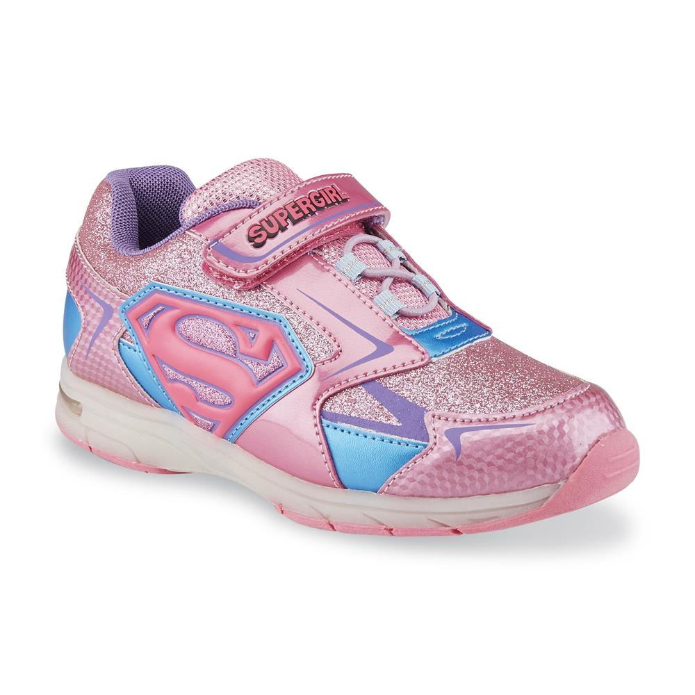 DC Comics Girl's Supergirl Pink Glitter Light-Up Sneaker