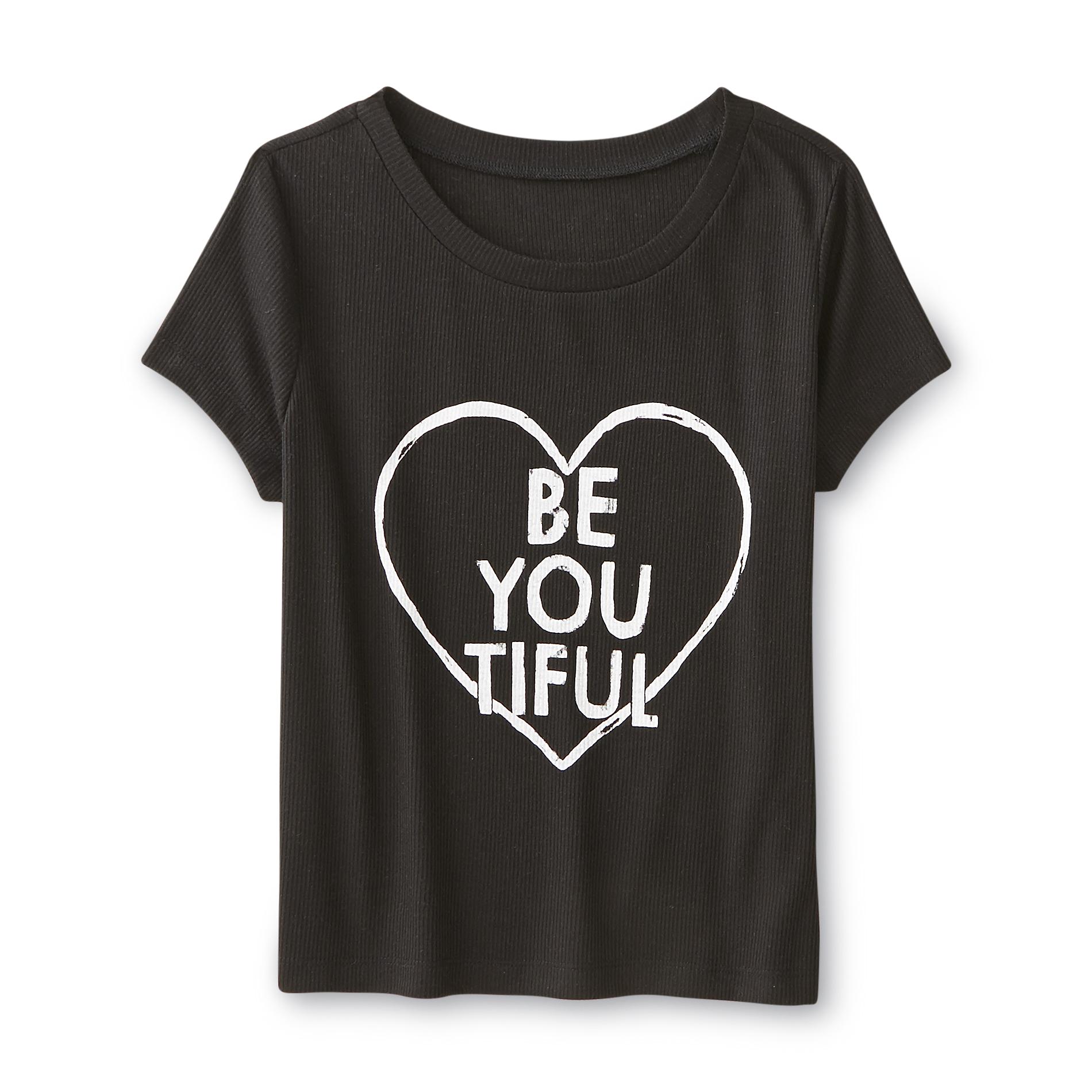 Simply Styled Girl's Rib Knit Graphic T-Shirt - Be You Tiful