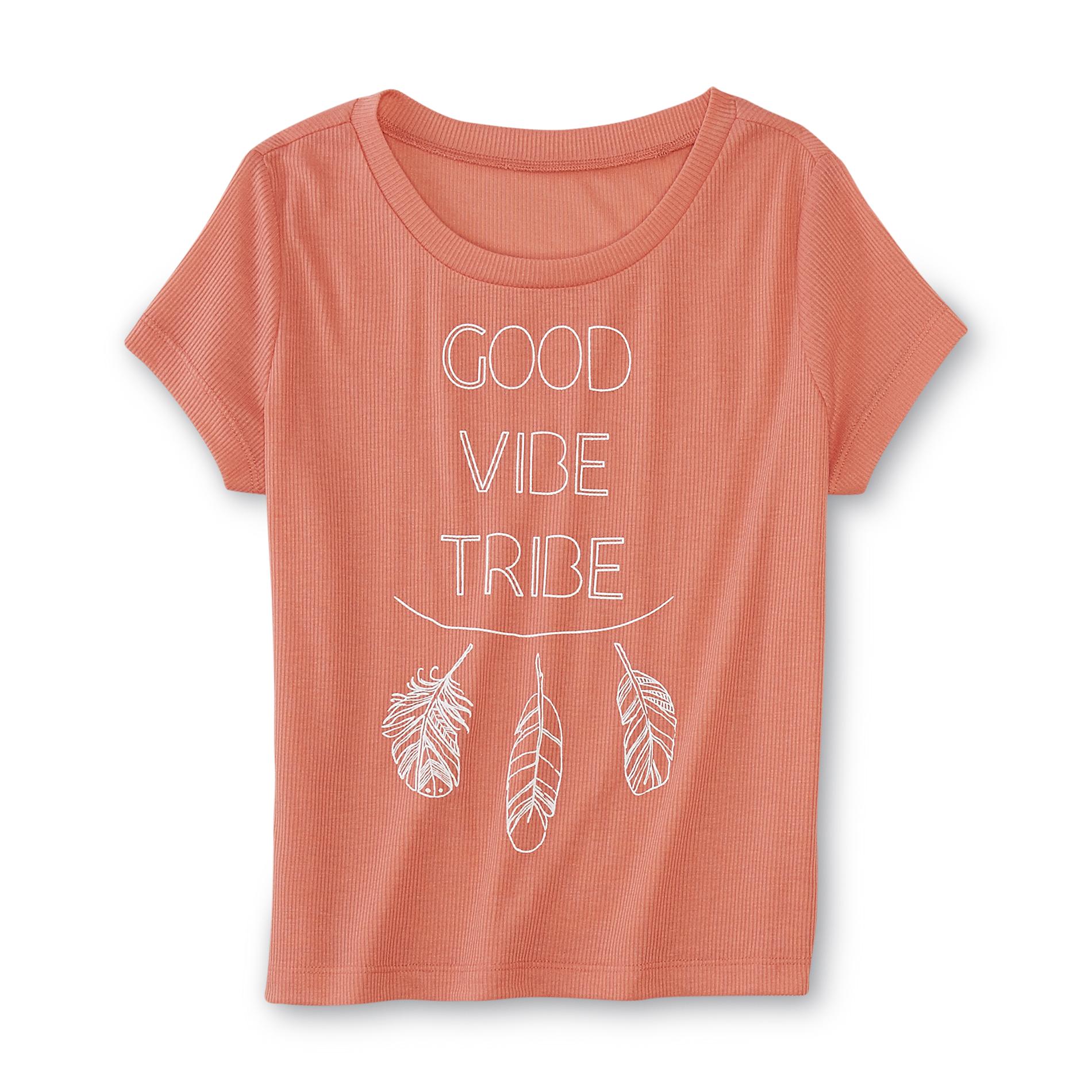 Simply Styled Girl's Rib Knit Graphic T-Shirt - Good Vibe Tribe