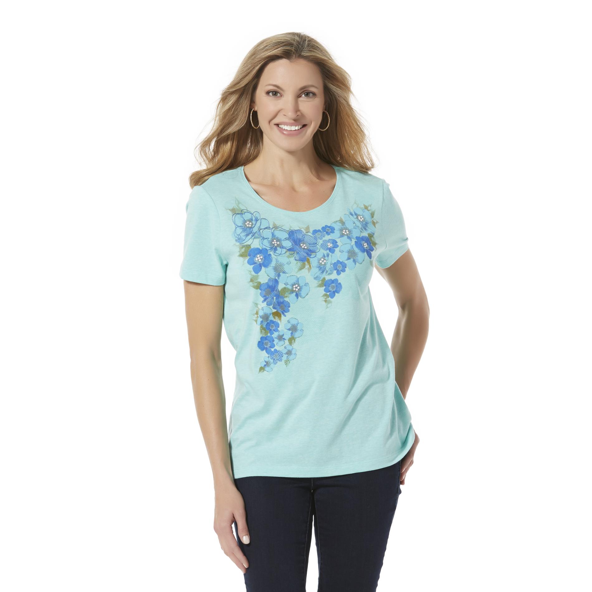 Laura Scott Women's Embellished Graphic Top - Floral - Clothing, Shoes ...