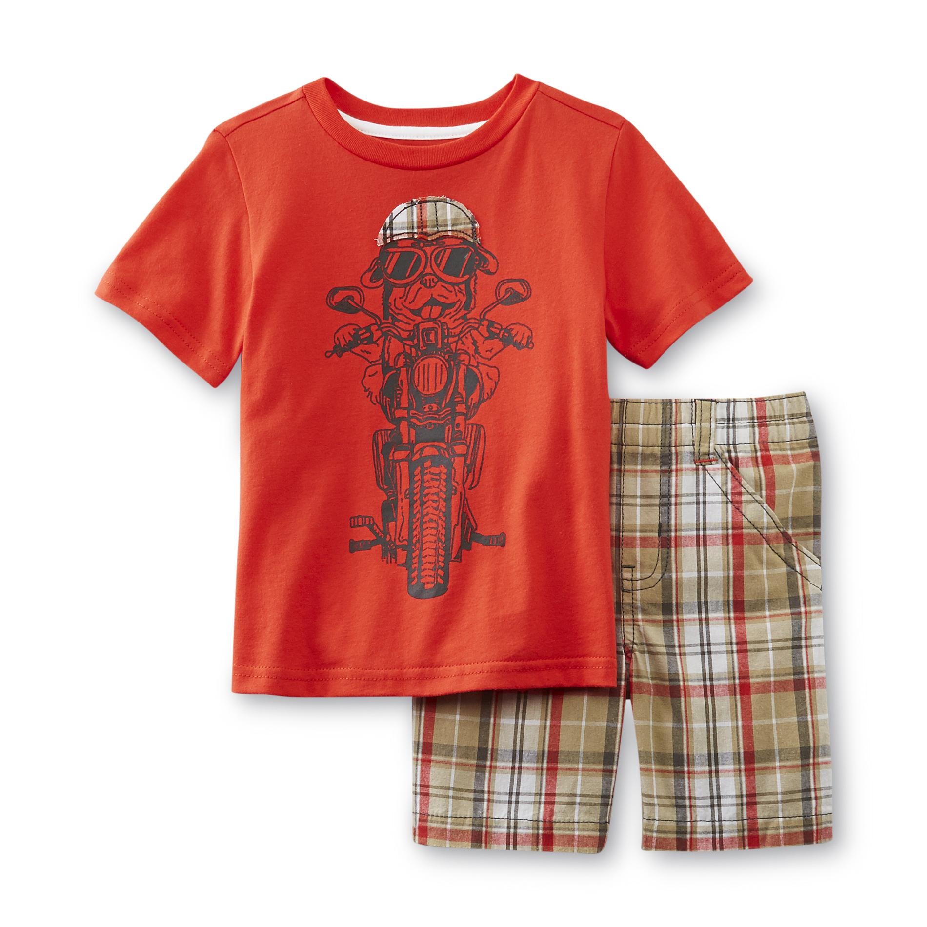 Toughskins Infant & Toddler Boy's Graphic T-Shirt & Shorts - Motorcycle & Plaid