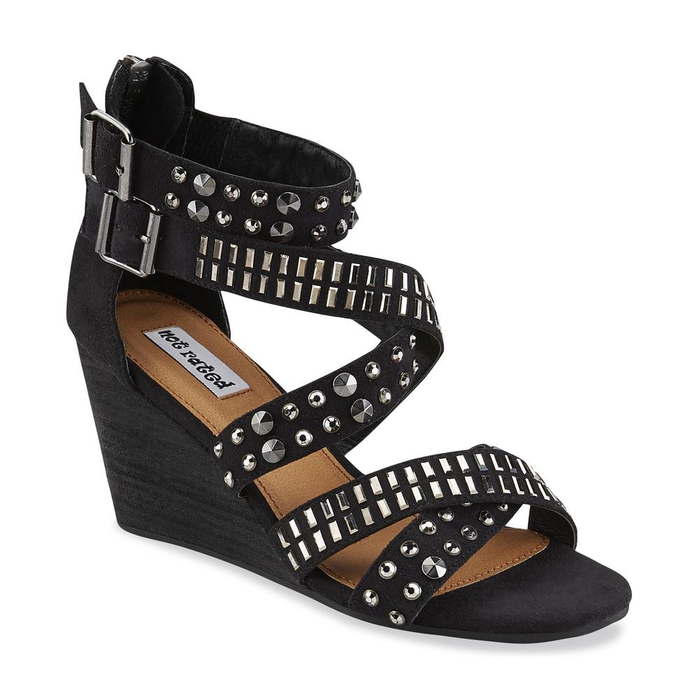 Not Rated Women's Serpentina Black Studded Wedge Sandal
