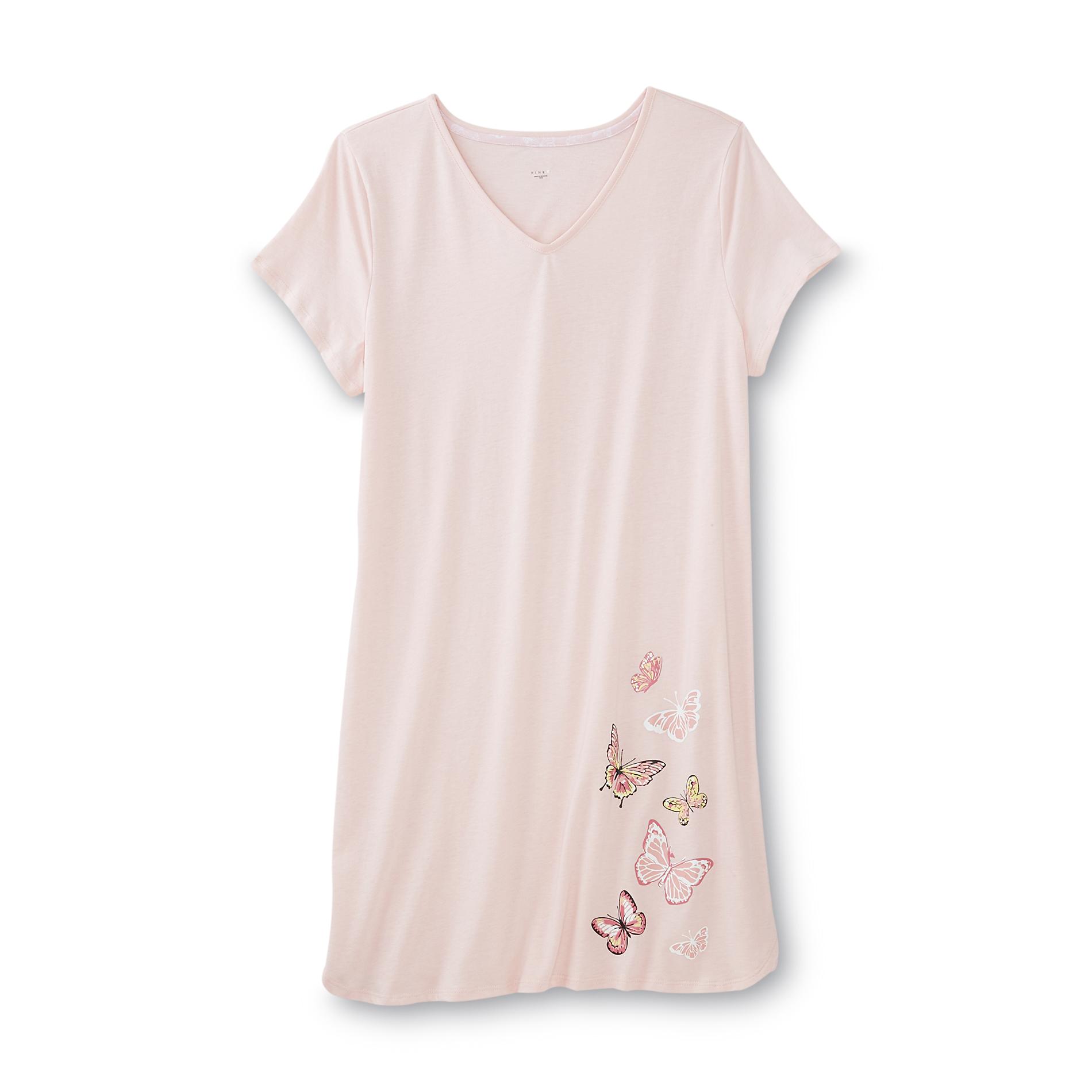 Pink K Women's V-Neck Sleep Shirt - Butterflies