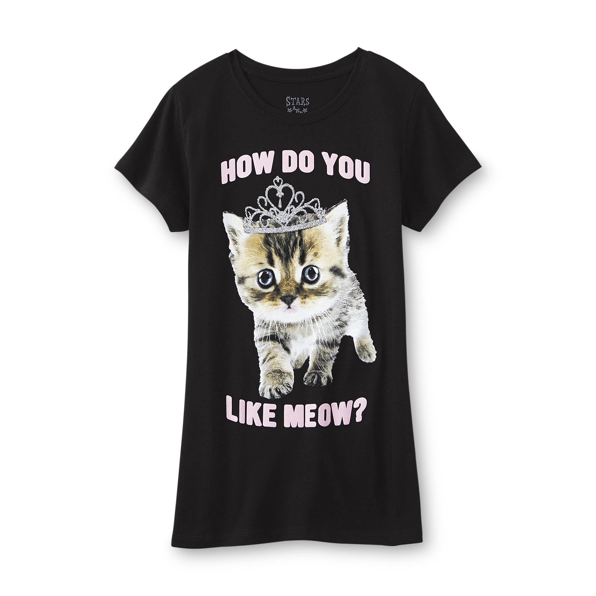 Hybrid Girl's Glitter Graphic T-Shirt - Princess Cat