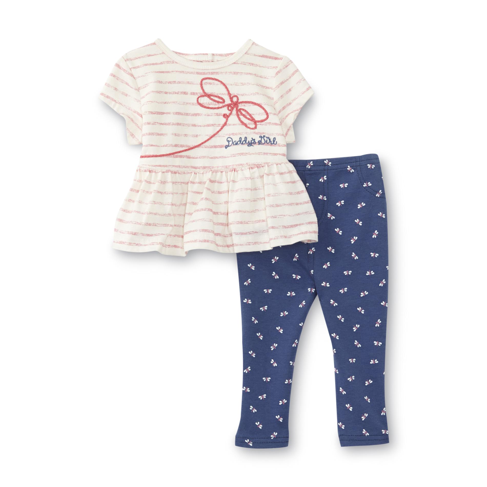 Little Wonders Newborn & Infant Girl's T-Shirt & Leggings - Striped & Dragonfly