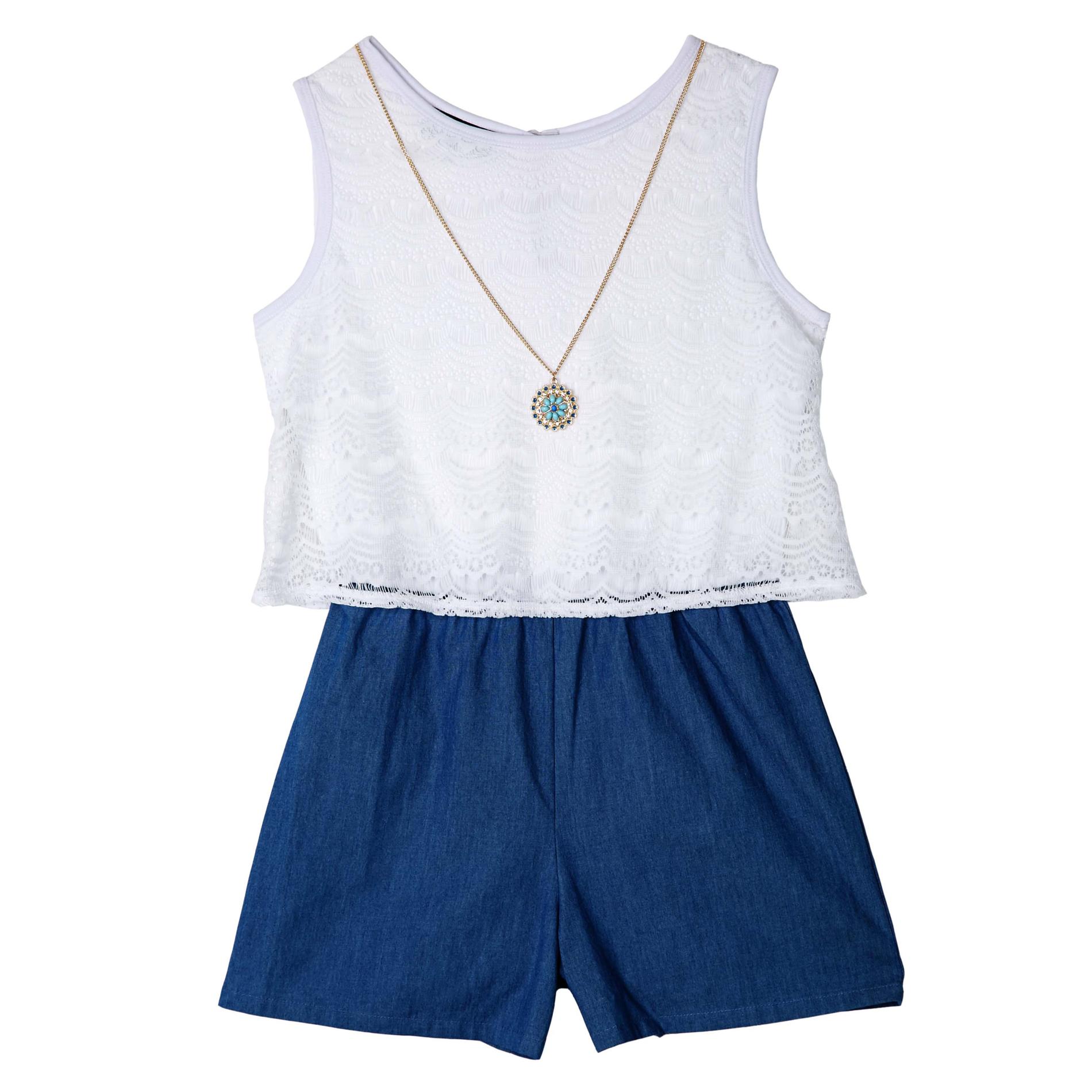Amy's Closet Girl's Layered-Look Romper & Necklace