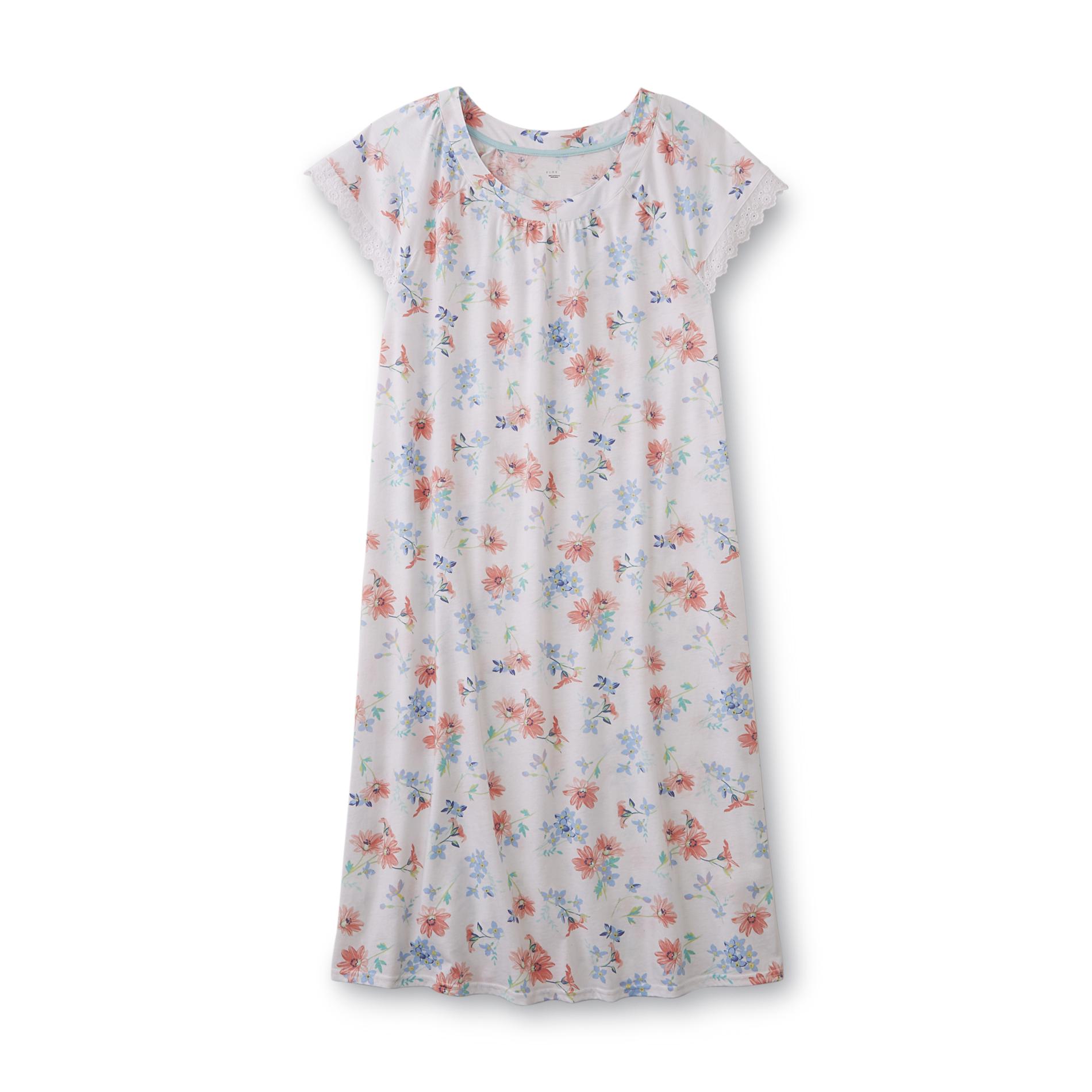 Pink K Women's Cap Sleeve Nightgown - Floral