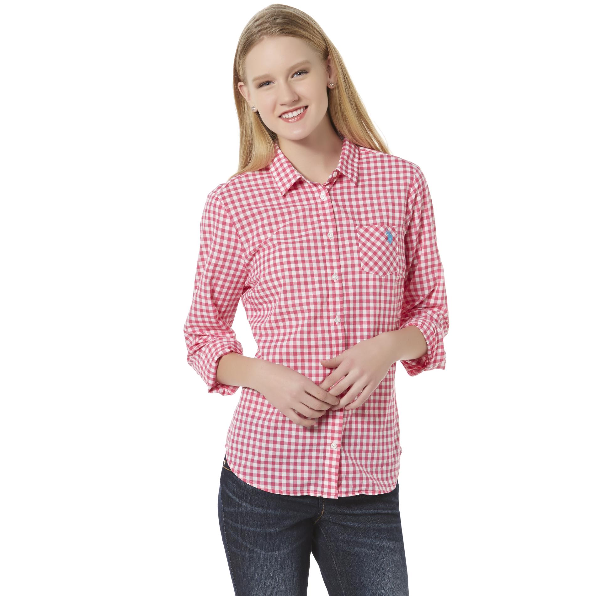 U.S. Polo Assn. Junior's Tie-Front Shirt - Gingham Check