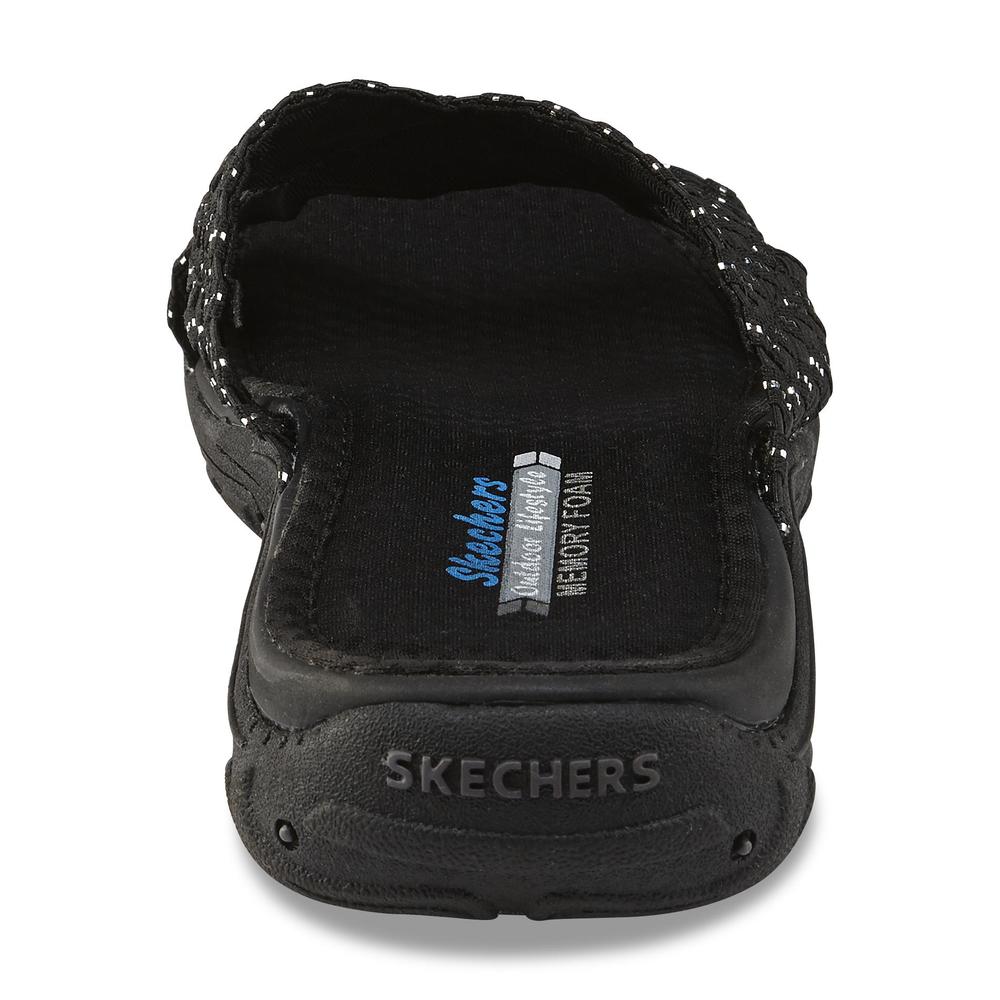 Skechers Womenr's Reggae Rootsy Vibe Black/Silver Slide Sandal