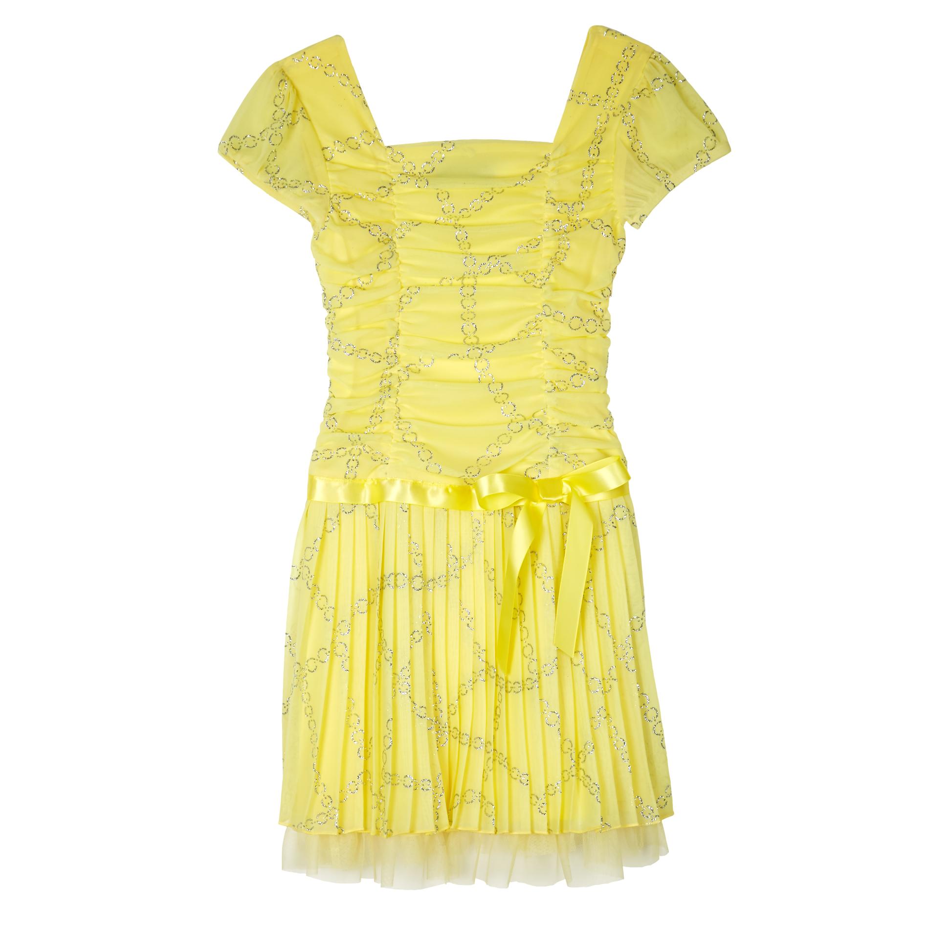 Girl's Pleated Party Dress - Necklace Print