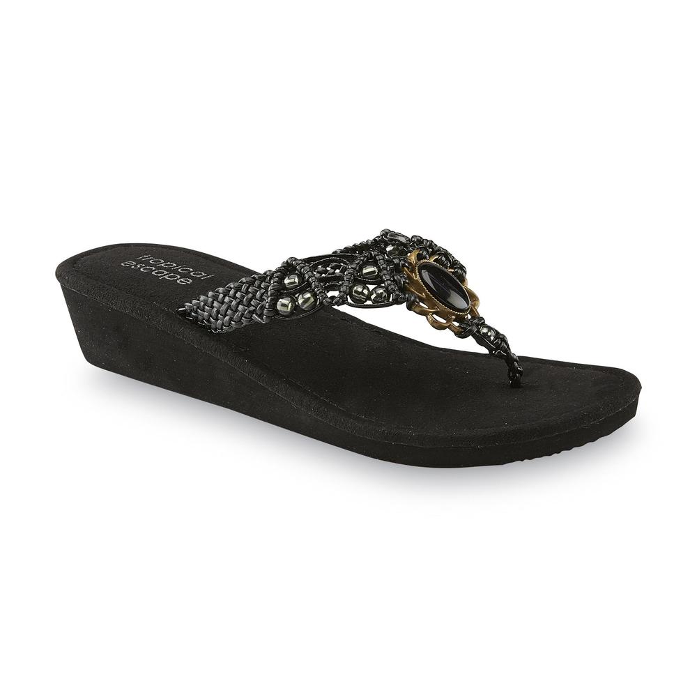 Tropical Escape Women's Liku Black Wedge Flip-Flop Sandal