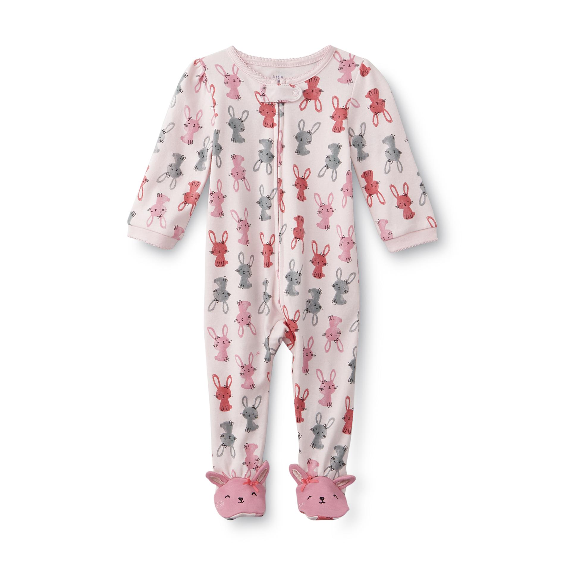 Little Wonders Newborn Girl's Footed Pajamas - Bunnies