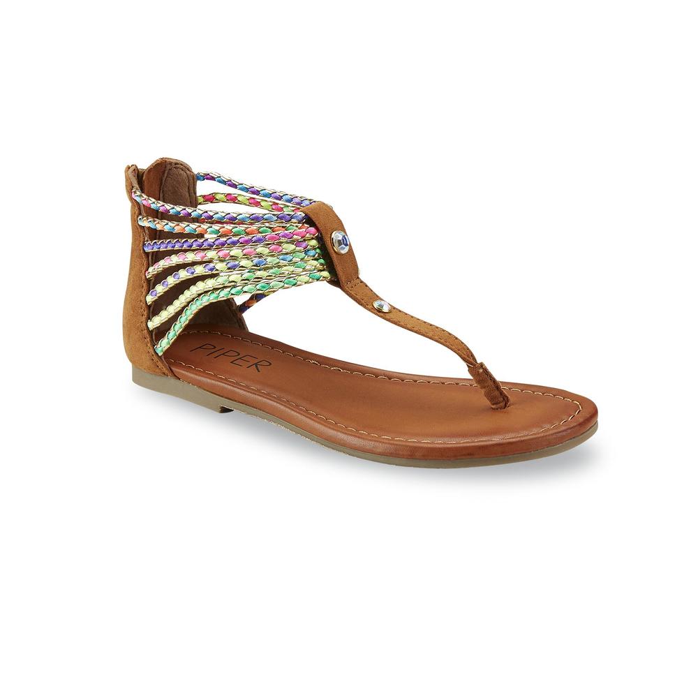 Piper Girl's Bestie Tan/Multicolor T-Strap Sandal