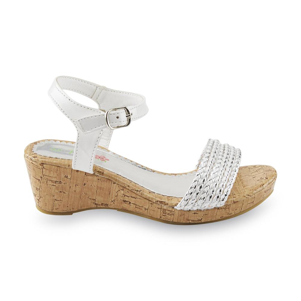 Petalia Girl's Paisley White/Silver Wedge Sandal