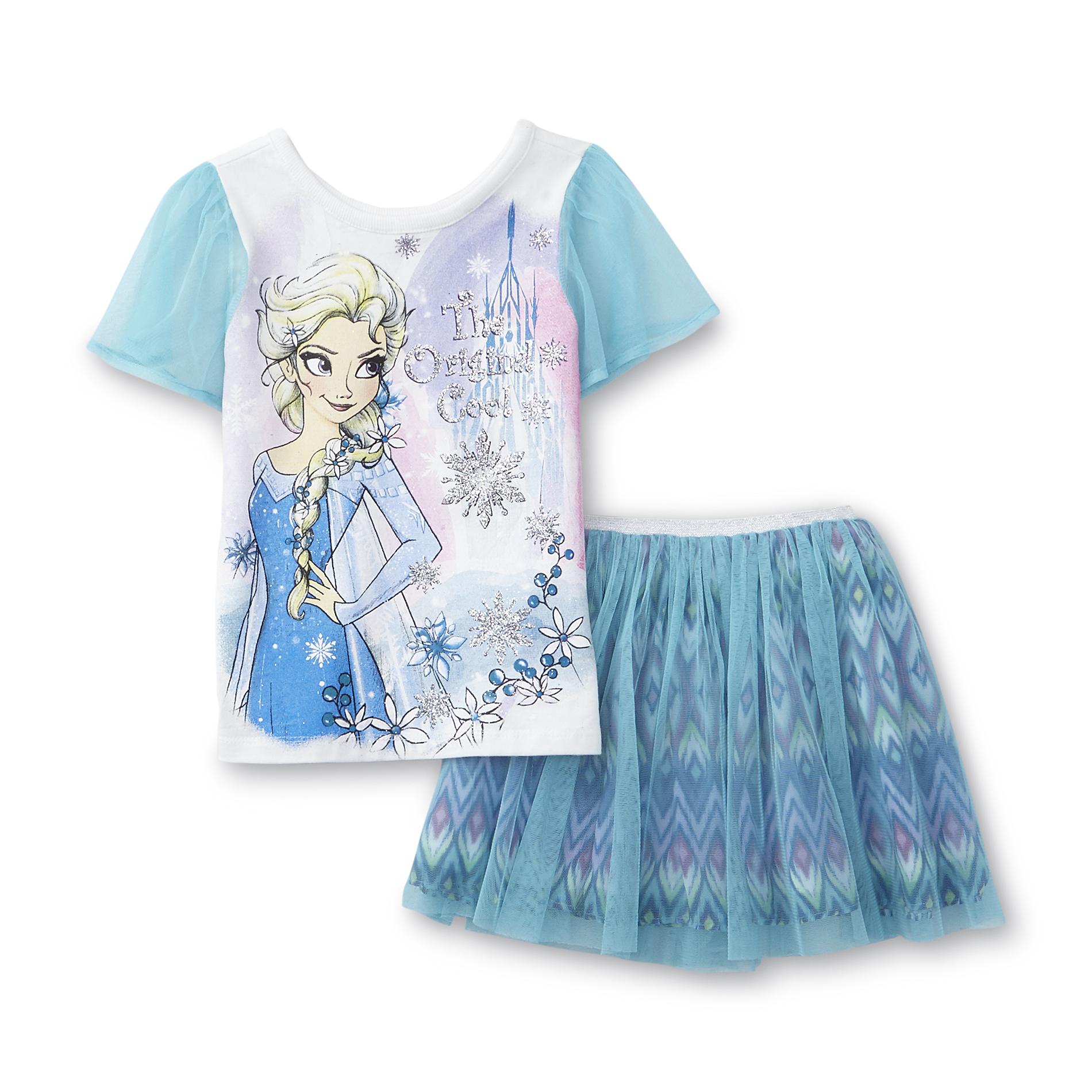Disney Frozen Girl's Graphic T-Shirt & Net Skirt - Elsa