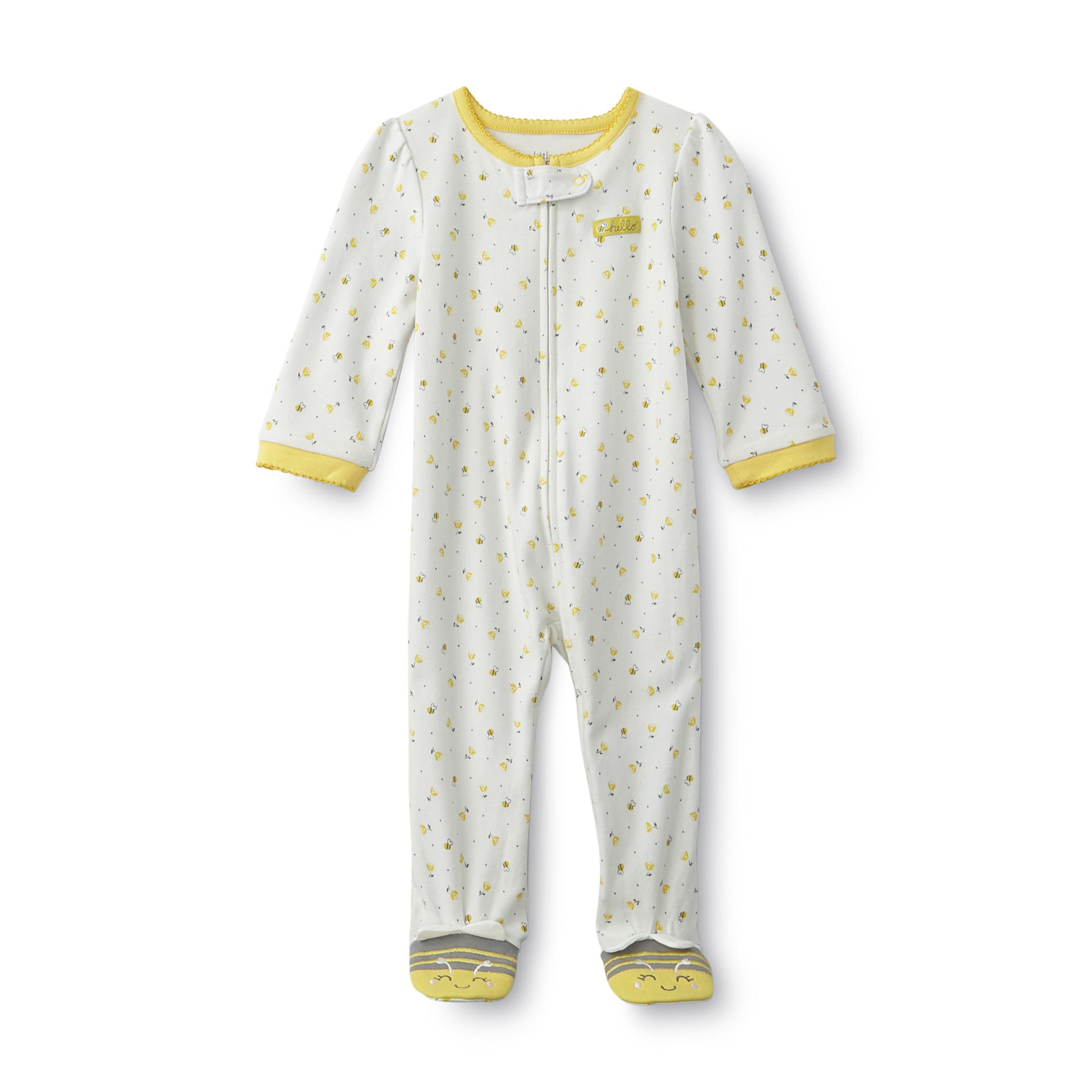 Little Wonders Newborn Girl's Footed Pajamas - Flowers & Bees