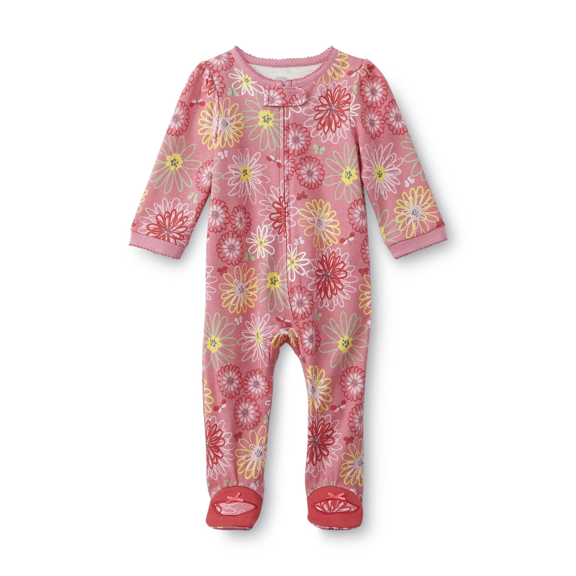 Little Wonders Newborn Girl's Footed Pajamas - Flowers