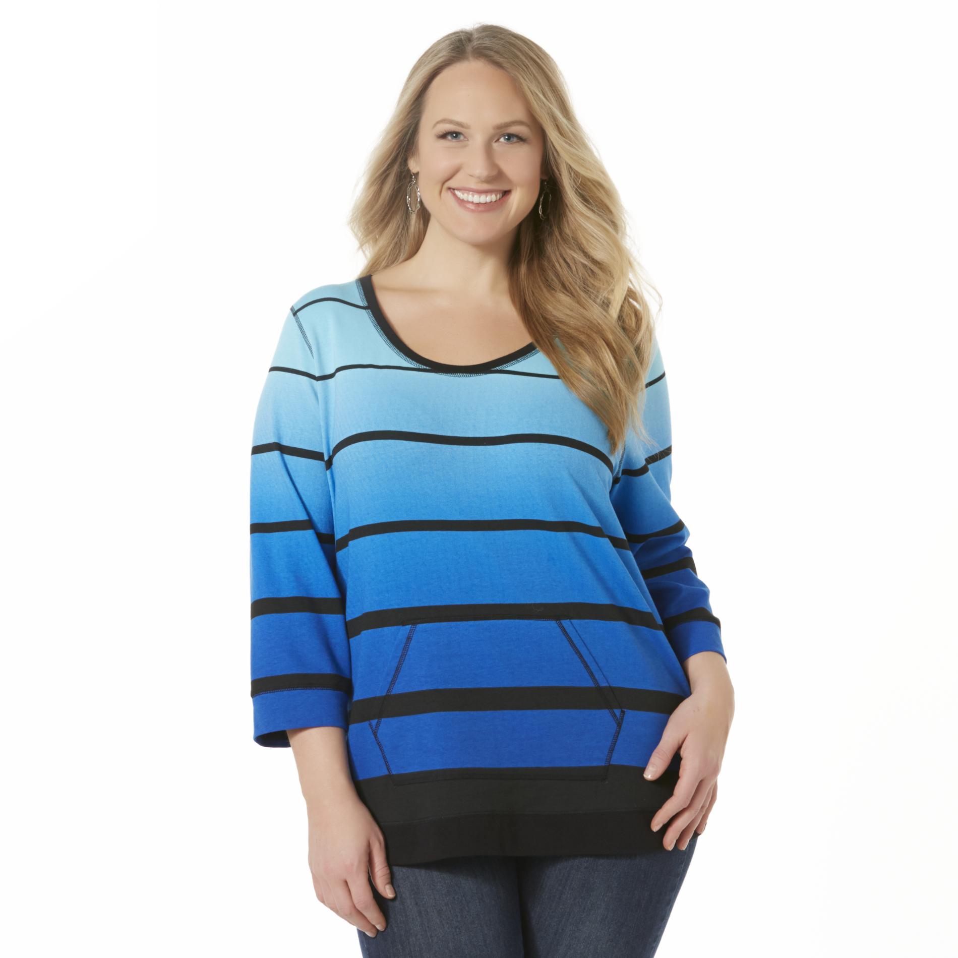 Simply Emma Women's Plus Sweatshirt Top - Ombre Striped