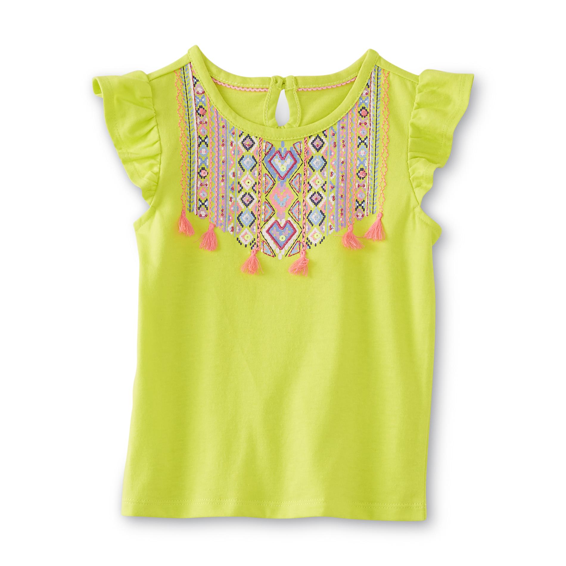 Route 66 Baby Infant & Toddler Girl's Embroidered Flutter Sleeve Top - Tribal