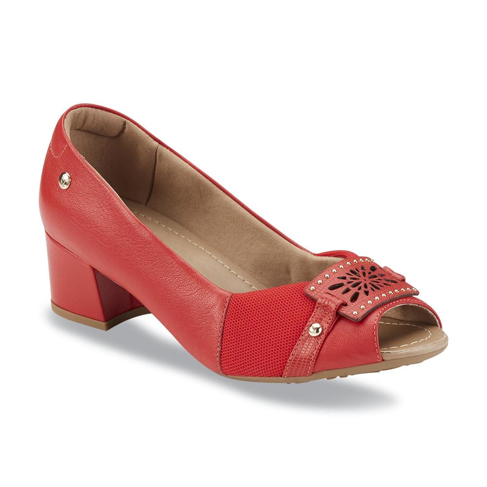Usaflex Women's Isidora Leather/Fabric Bunion Comfort Peep-Toe Shoe - Red