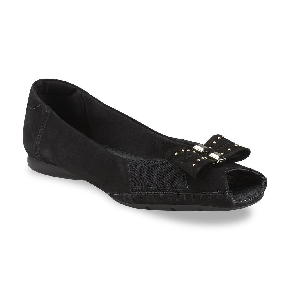 Usaflex Women's Danna Suede/Mesh Peep-Toe Bunion Comfort Flat - Black