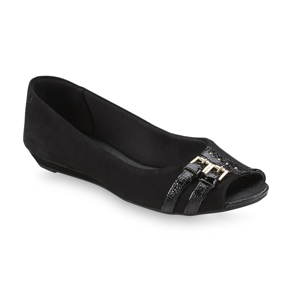 Usaflex Women's Gaby Suede Peep-Toe Bunion Comfort Flat - Black
