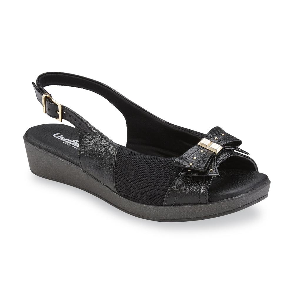 Usaflex Women's Paola Leather/Mesh Slingback Bunion Comfort Wedge Sandal - Black