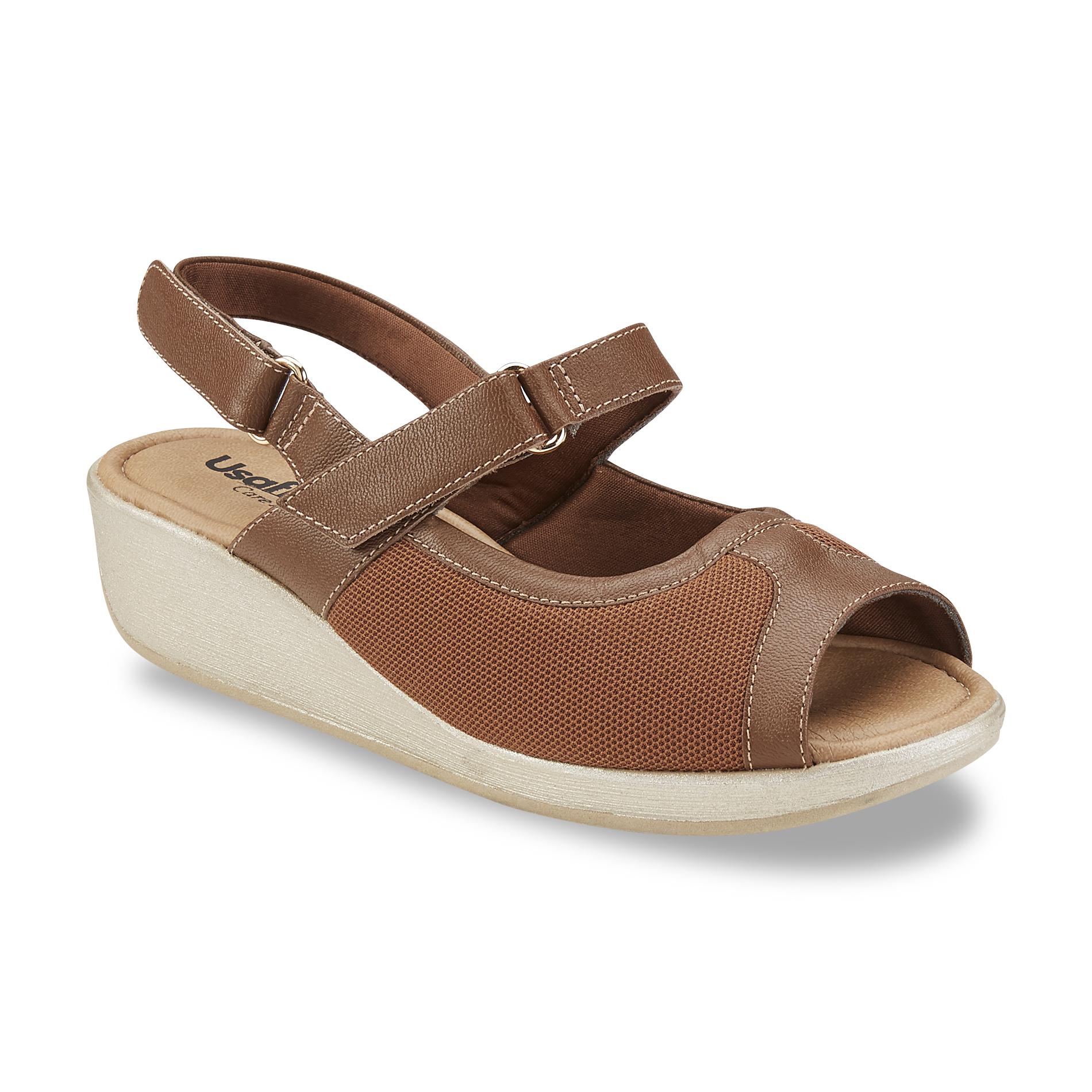 Usaflex Women's Micaela Leather/Fabric Bunion Comfort Wedge Sandal - Brown