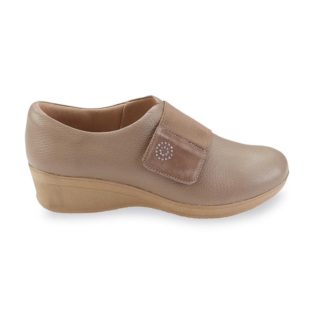 Usaflex Women's Laura Leather Diabetic Comfort Wedge Shoe - Taupe