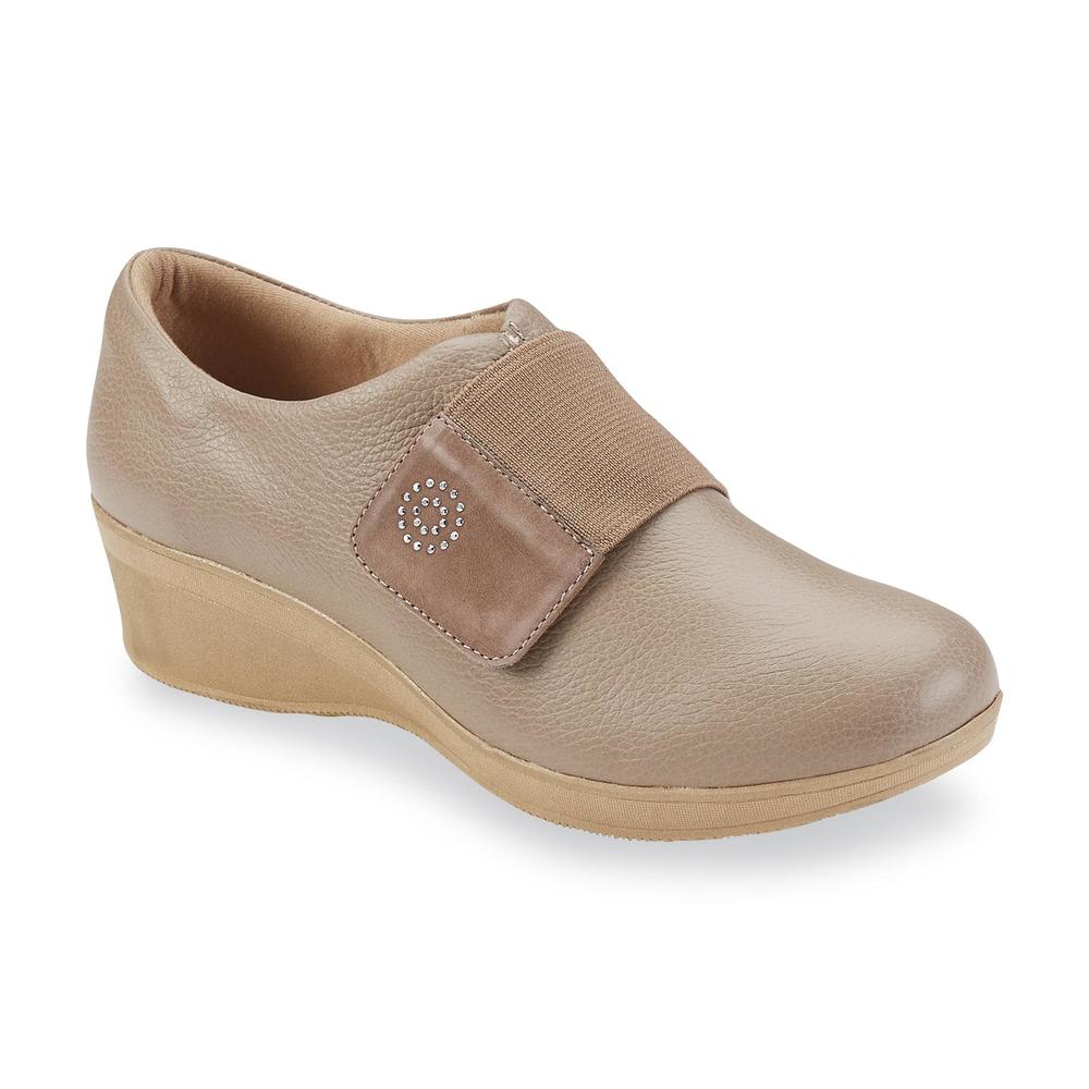 Usaflex Women's Laura Leather Diabetic Comfort Wedge Shoe - Taupe
