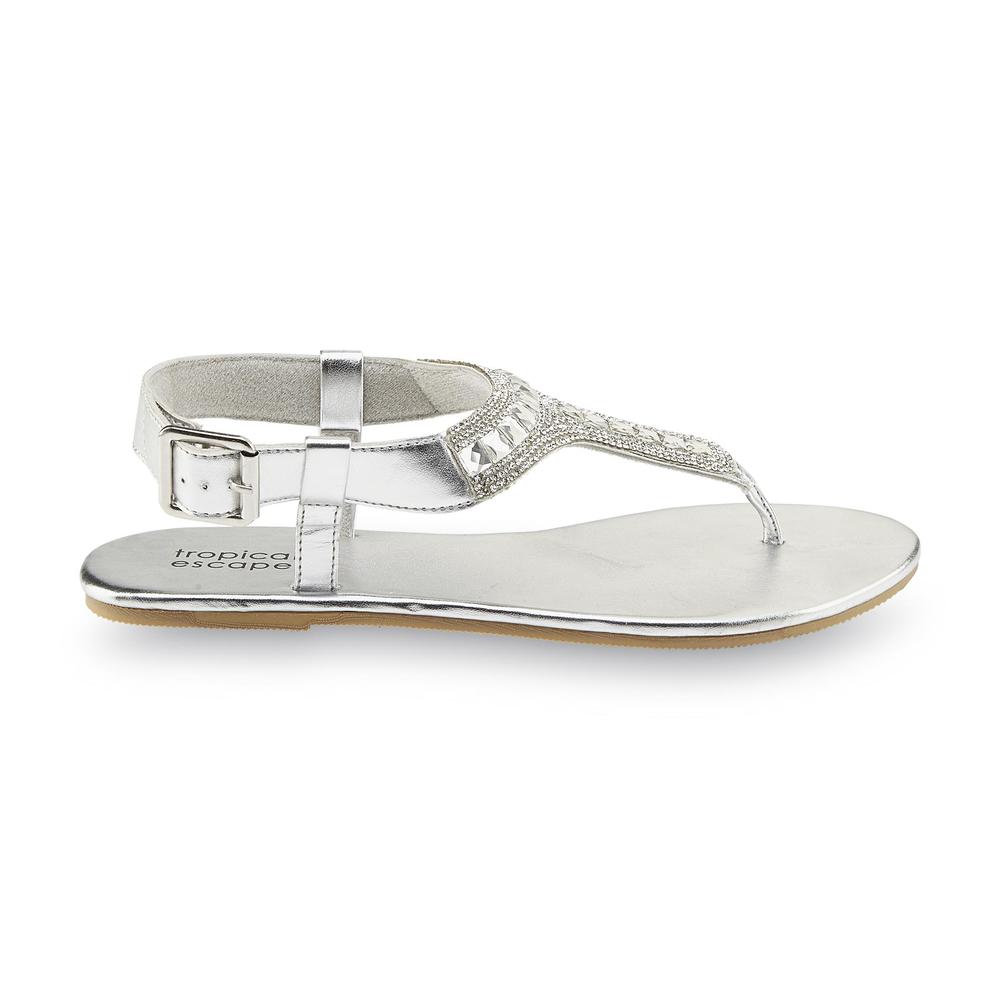 Tropical Escape Women's Goldeneye Silver Embellished T-Strap Sandal