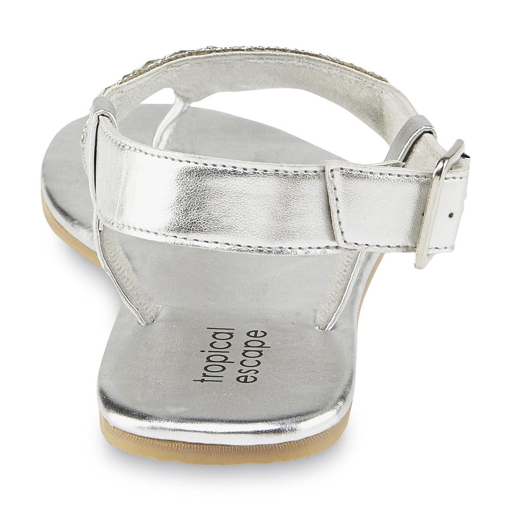 Tropical Escape Women's Goldeneye Silver Embellished T-Strap Sandal