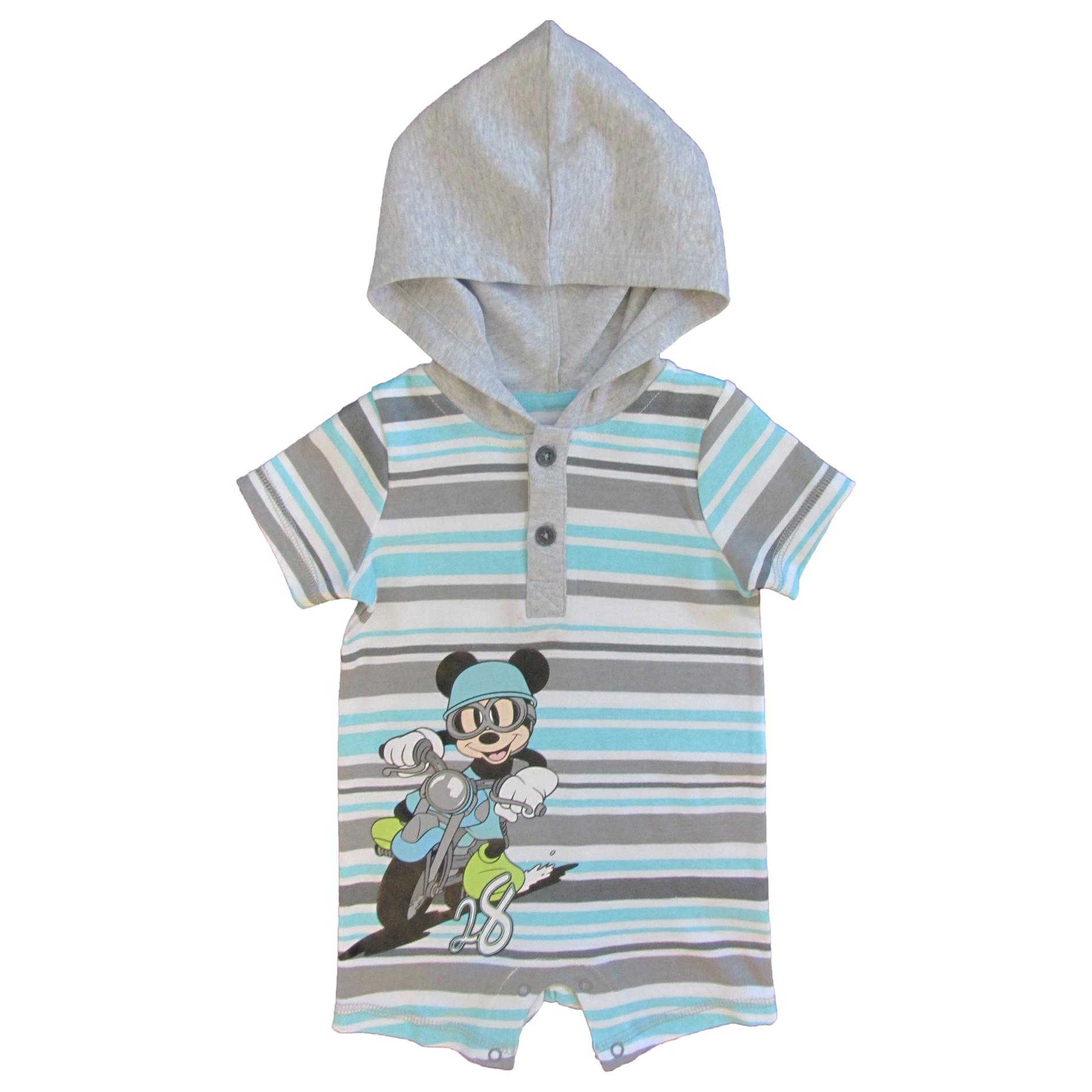 Disney Mickey Mouse Newborn & Infant Boy's Hooded Romper - Striped