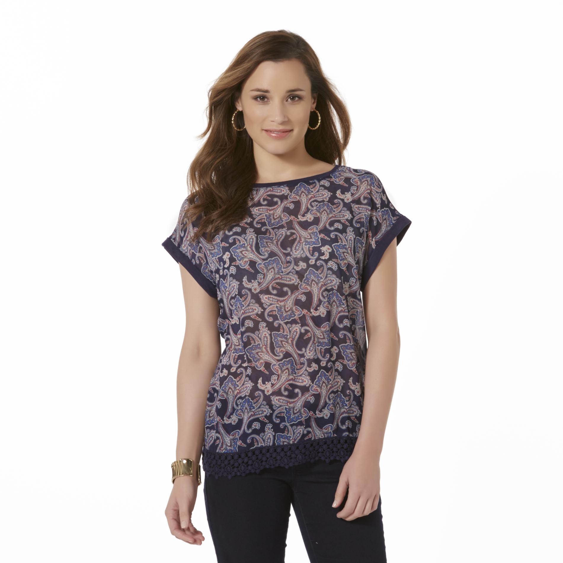 Attention Women's Mixed Media Top - Paisley