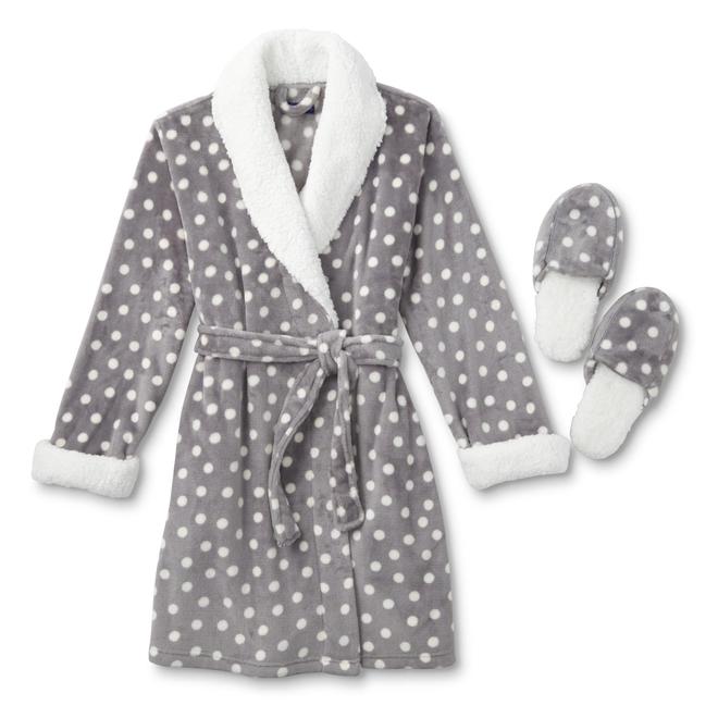 Simply Styled Women's Fleece Robe & Slippers Polka Dot