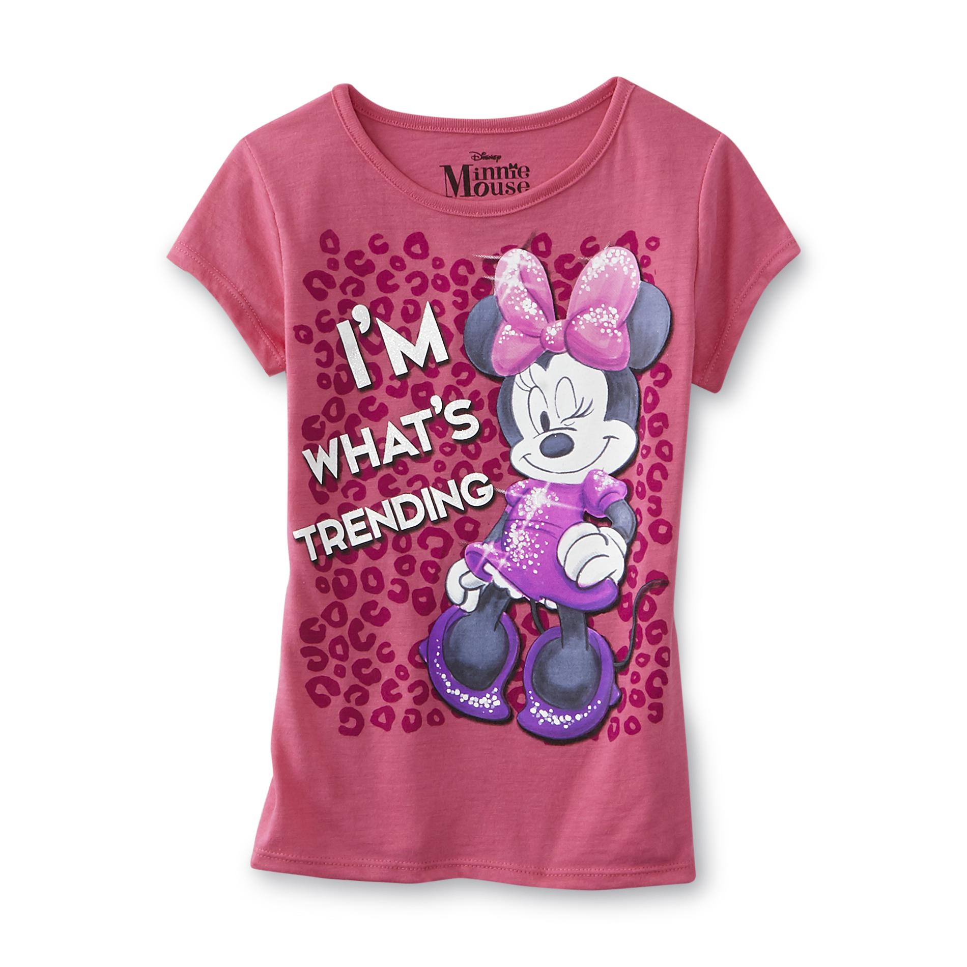 Disney Minnie Mouse Girl's Graphic T-Shirt - Leopard Print