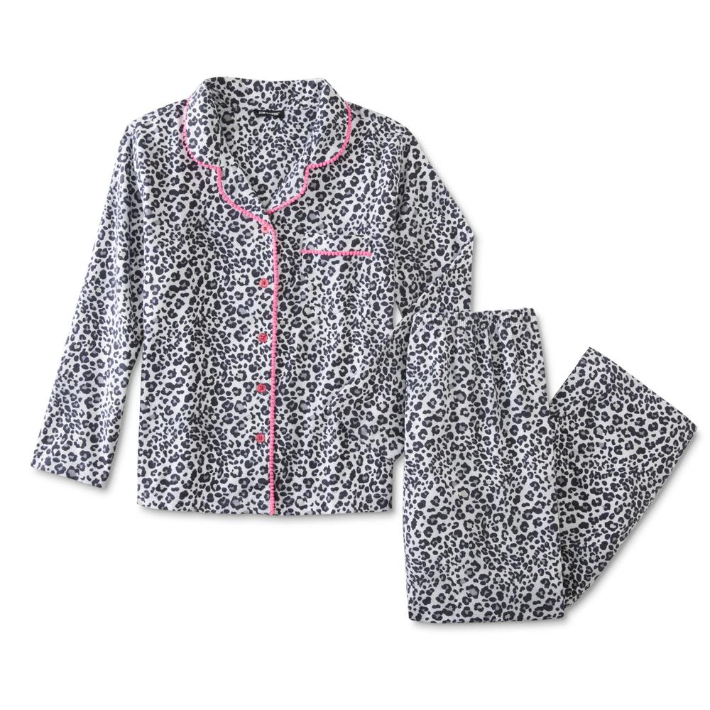 Joe Boxer Women's Flannel Pajama Shirt & Pants - Leopard Print