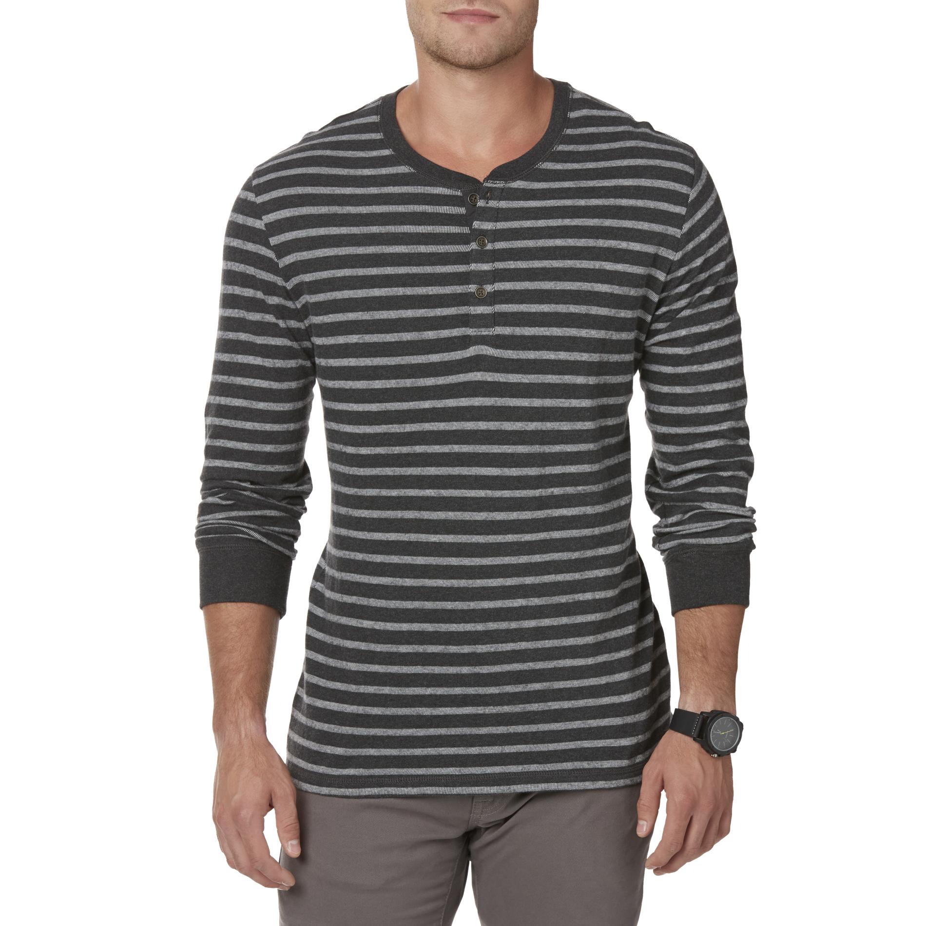 Structure Men's Slim Fit Henley Shirt - Striped