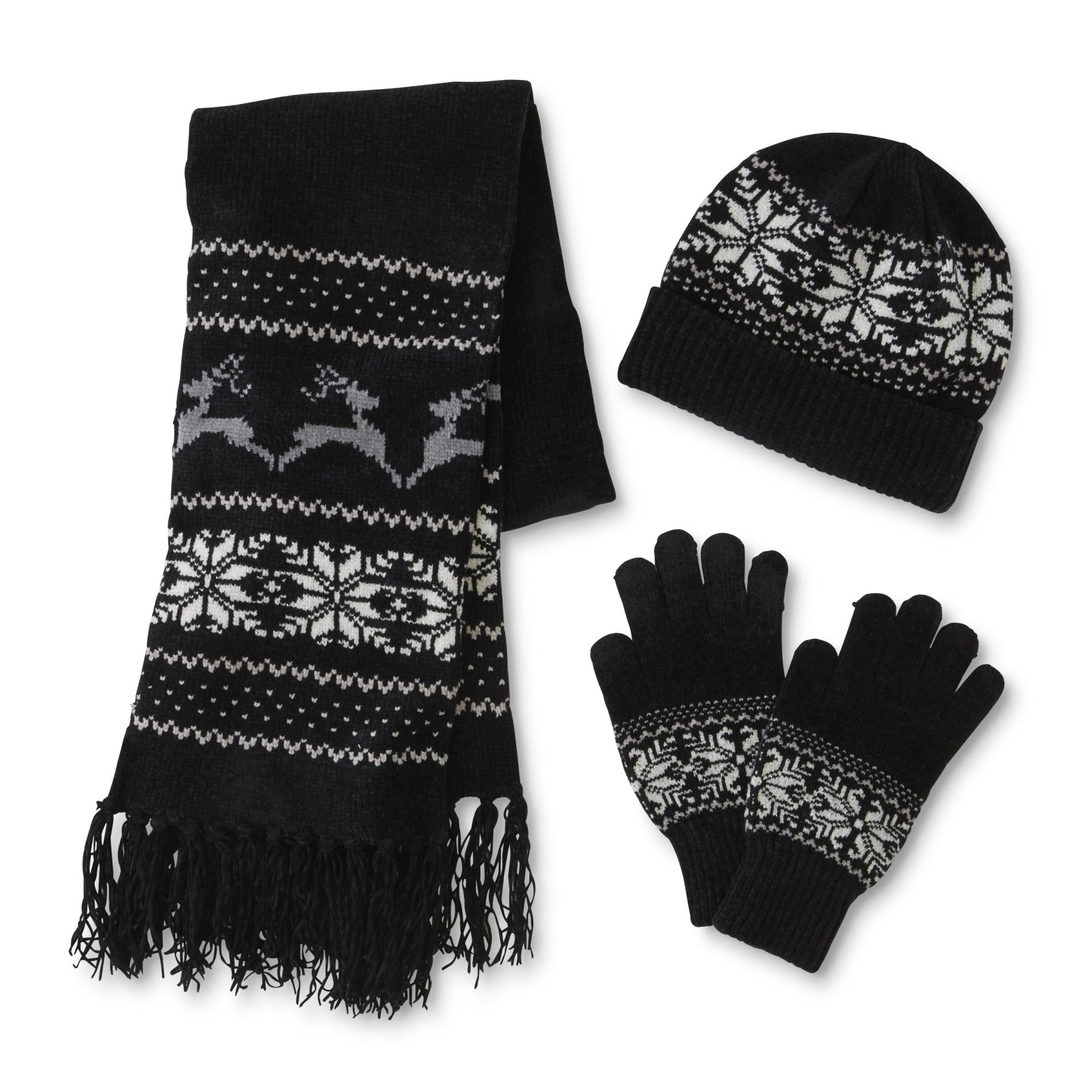 Women's Knit Hat, Gloves & Scarf Fair Isle